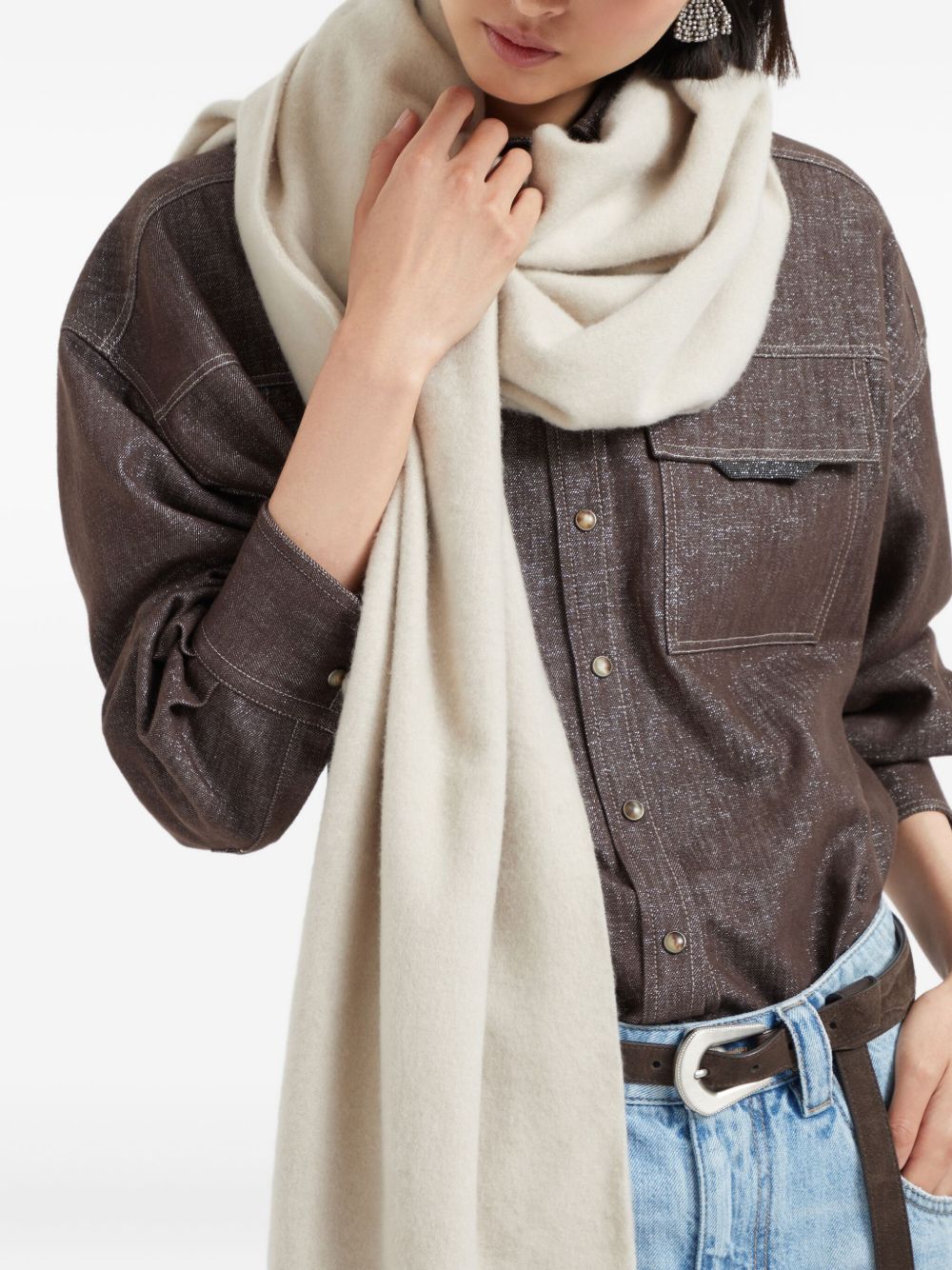 BRUNELLO CUCINELLI Cashmere Wrap Scarf with Fringed Edges