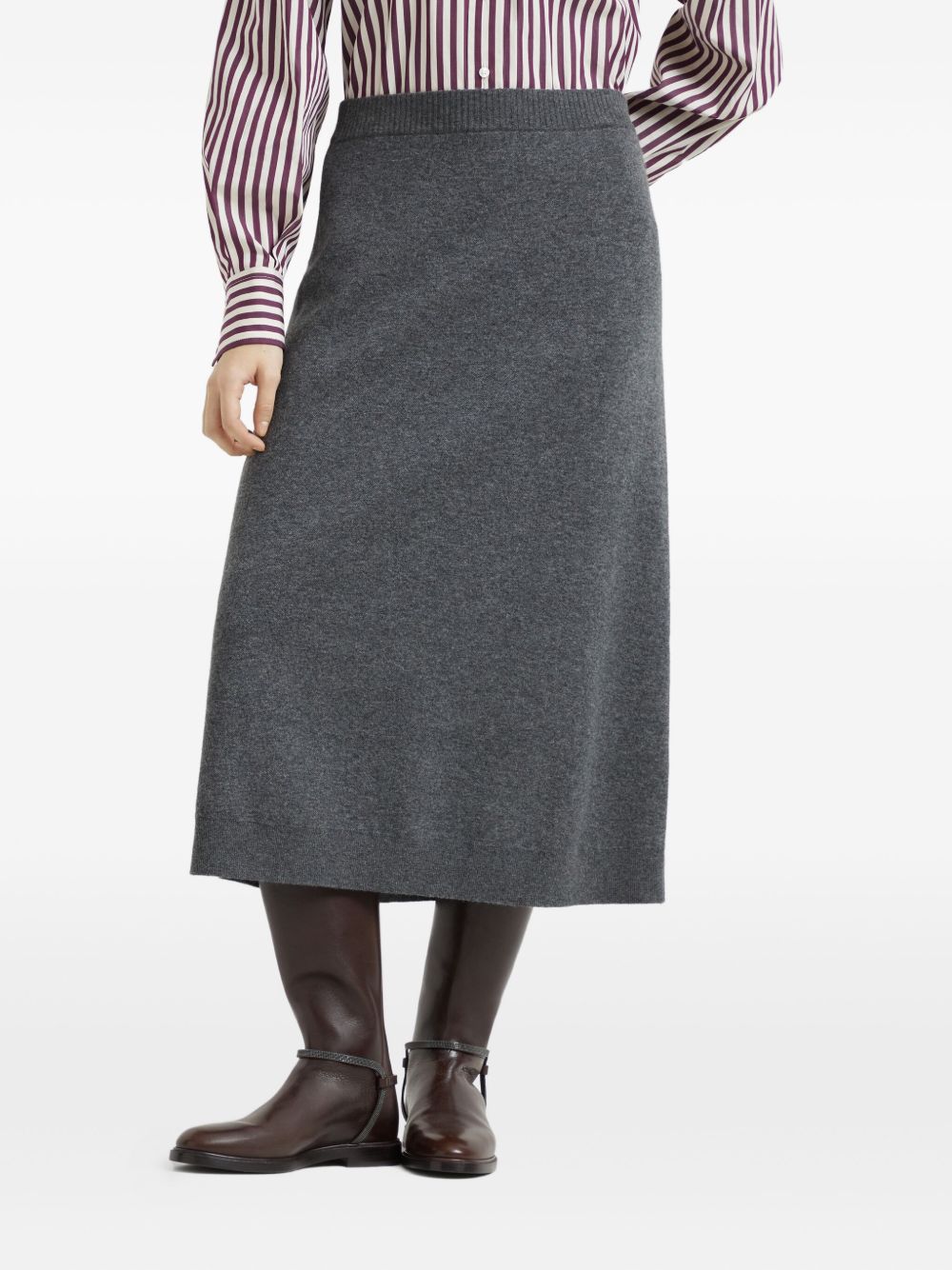 BRUNELLO CUCINELLI Cashmere Midi Skirt with Elasticated Waistband