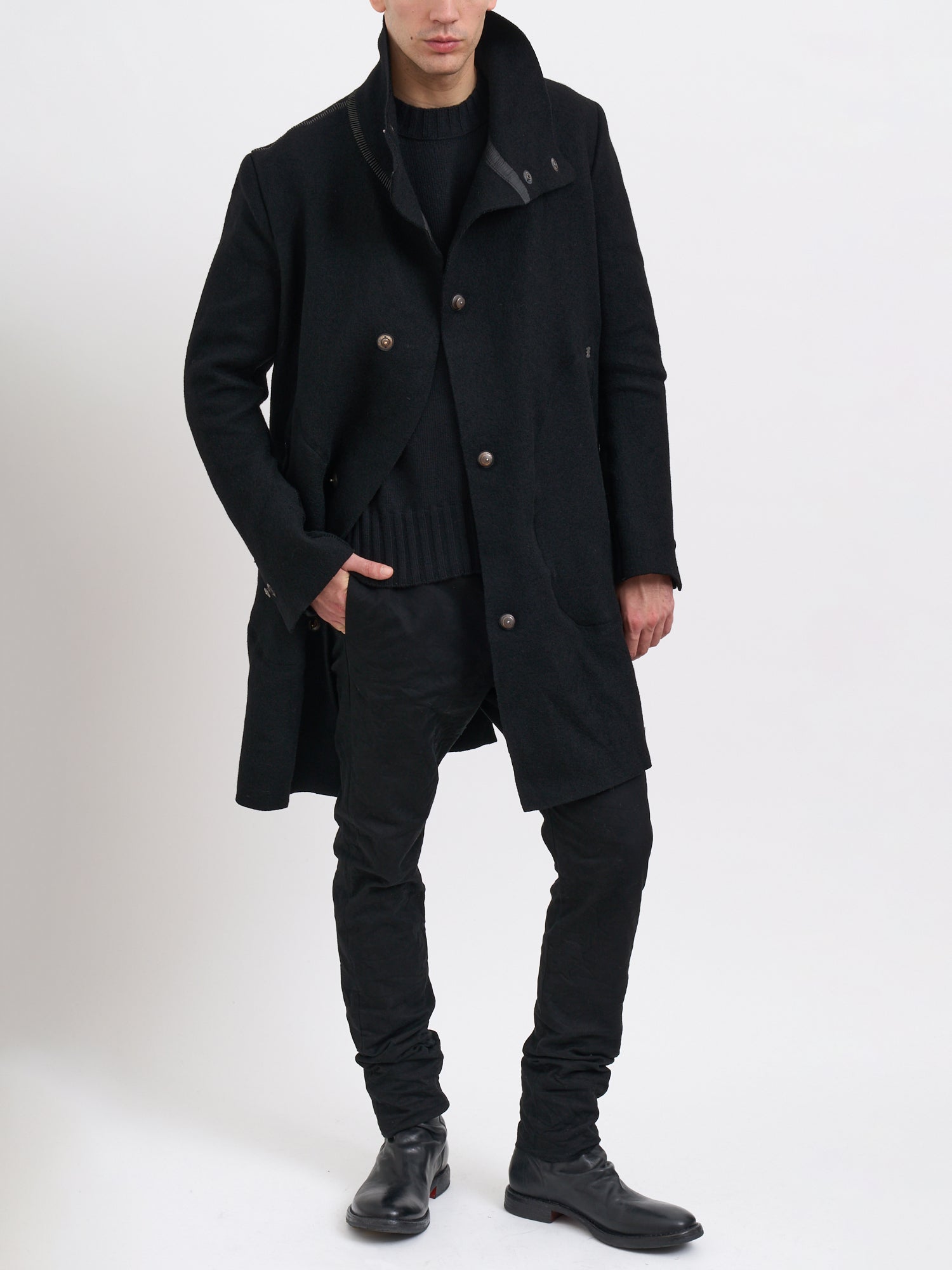 ISAAC SELLAM Long Wool Jacket for Men - Size Medium