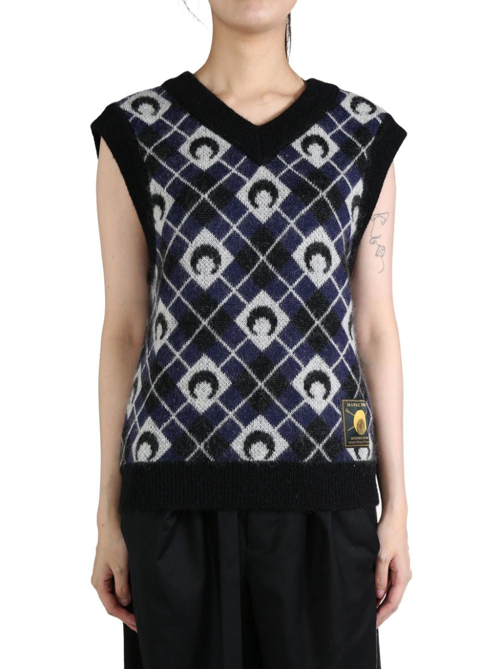 MARINE SERRE V-Neck Sleeveless Knit with Moon Print