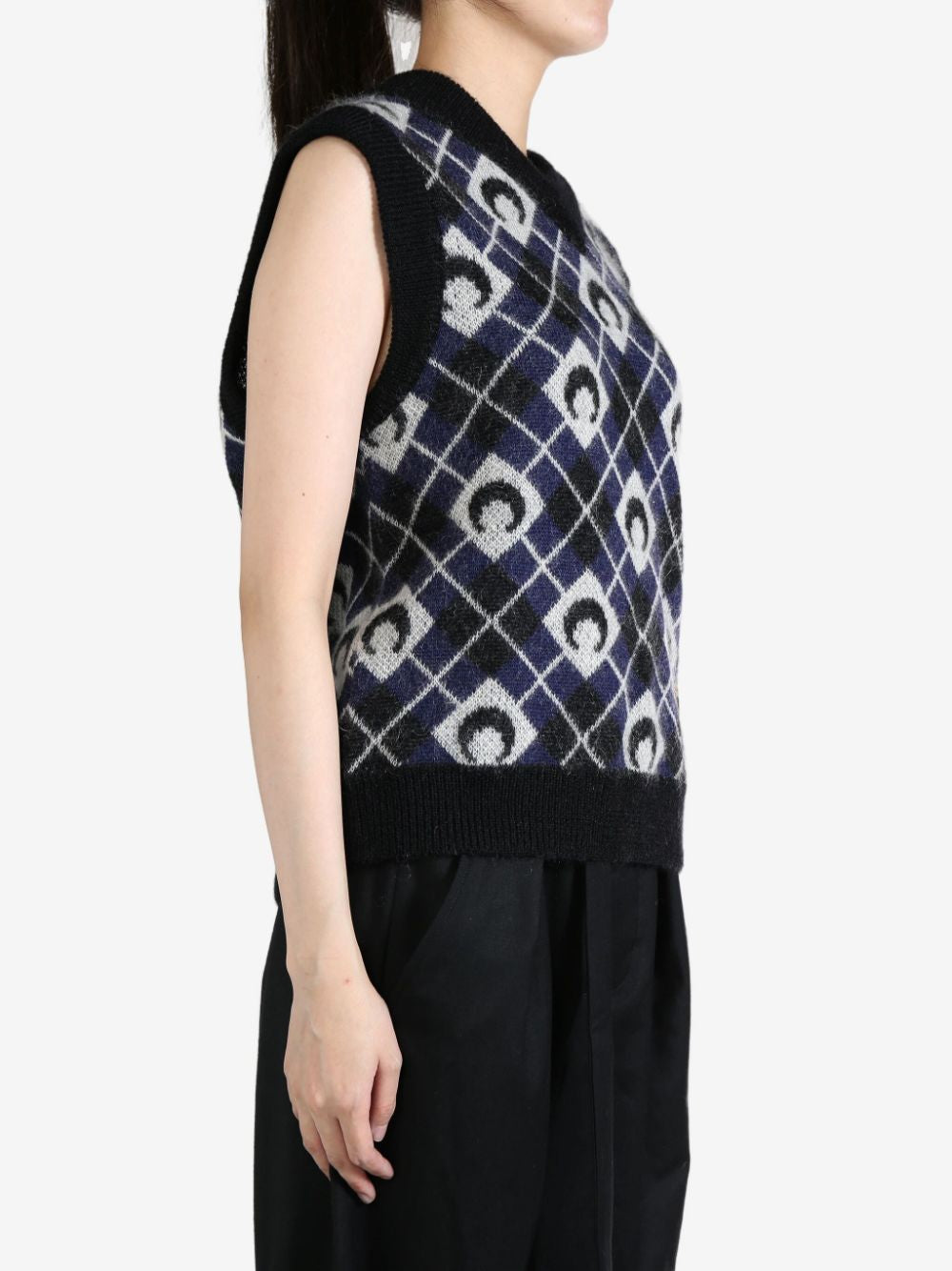 MARINE SERRE V-Neck Sleeveless Knit with Moon Print