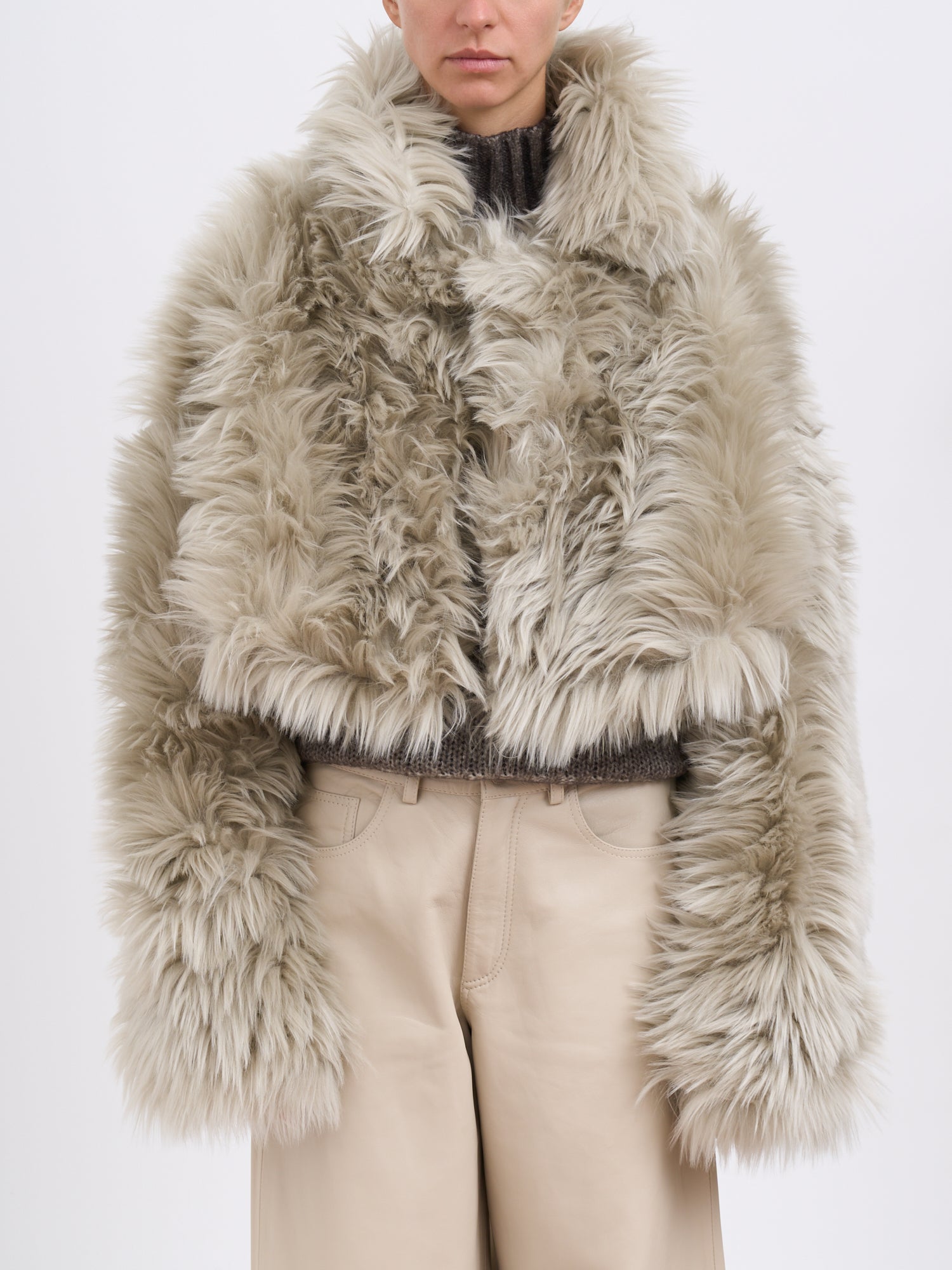 THE LATEST Cropped Eco-Friendly Faux Fur Jacket - Size S