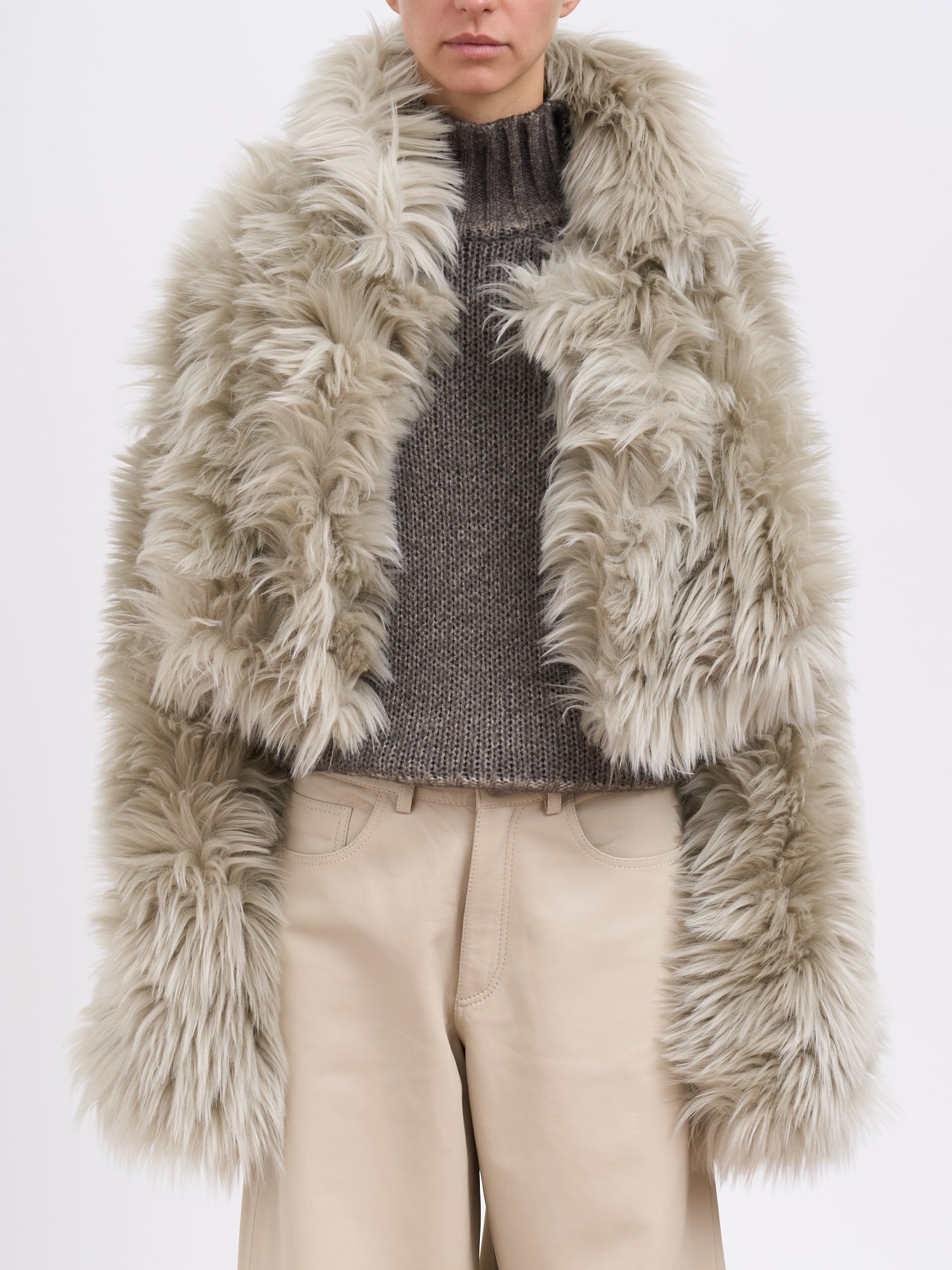 THE LATEST Cropped Eco-Friendly Faux Fur Jacket - Size S