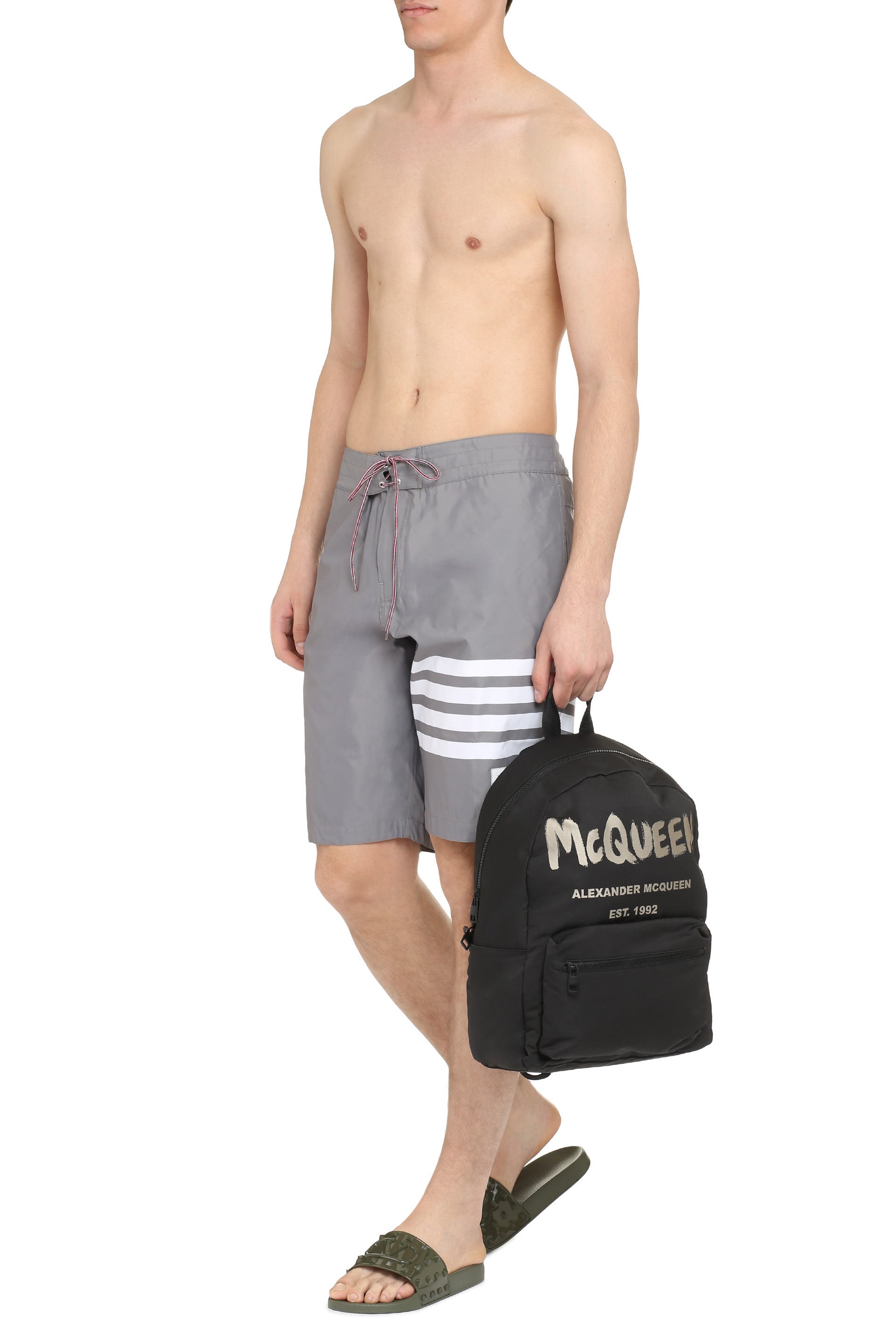 THOM BROWNE Men's Stretchy Polyamide-Elastane Mini Shorts