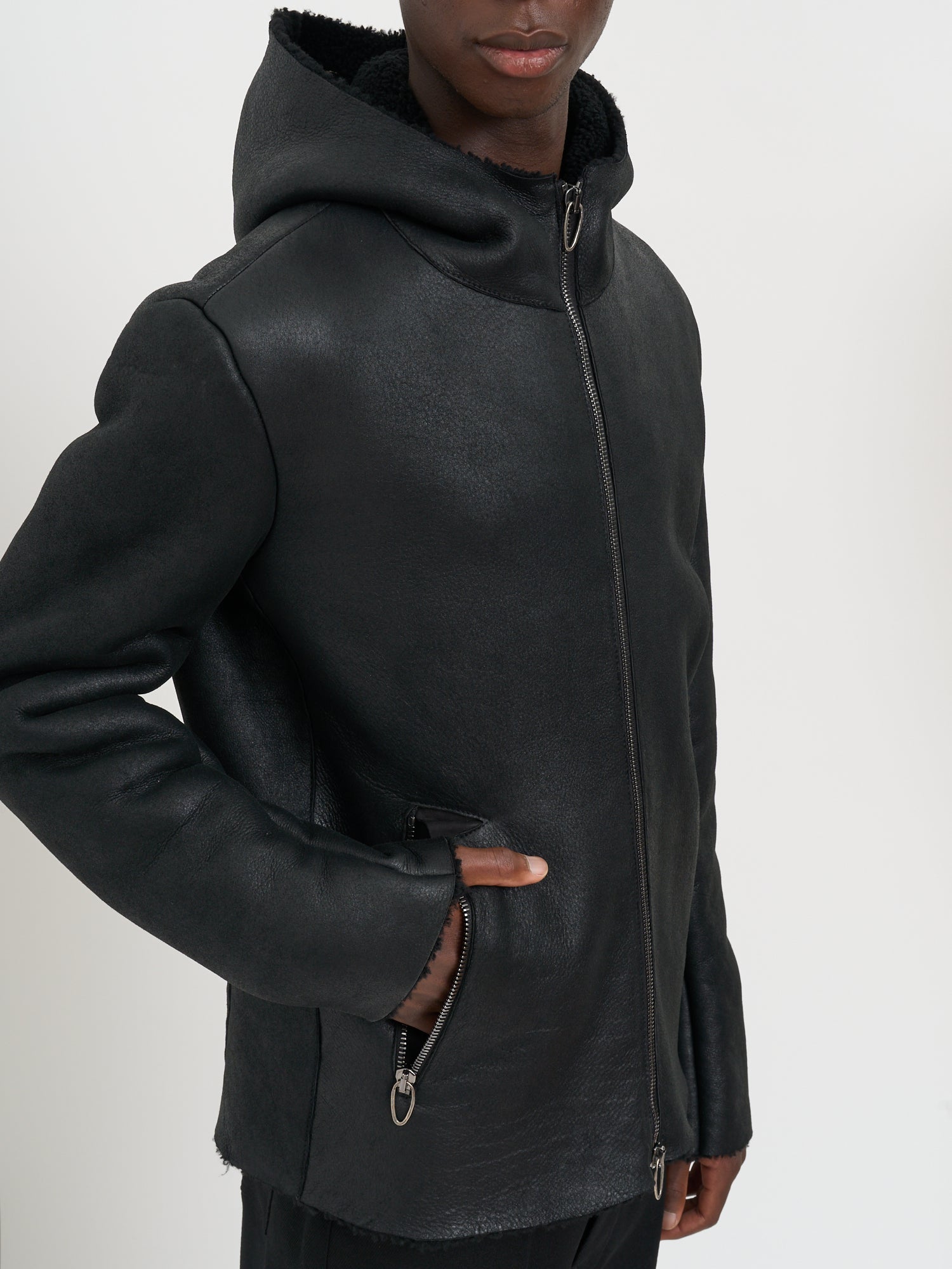 DANIELE BASTA Men's Sheepskin Romeo Jacket with Hood - Size 50