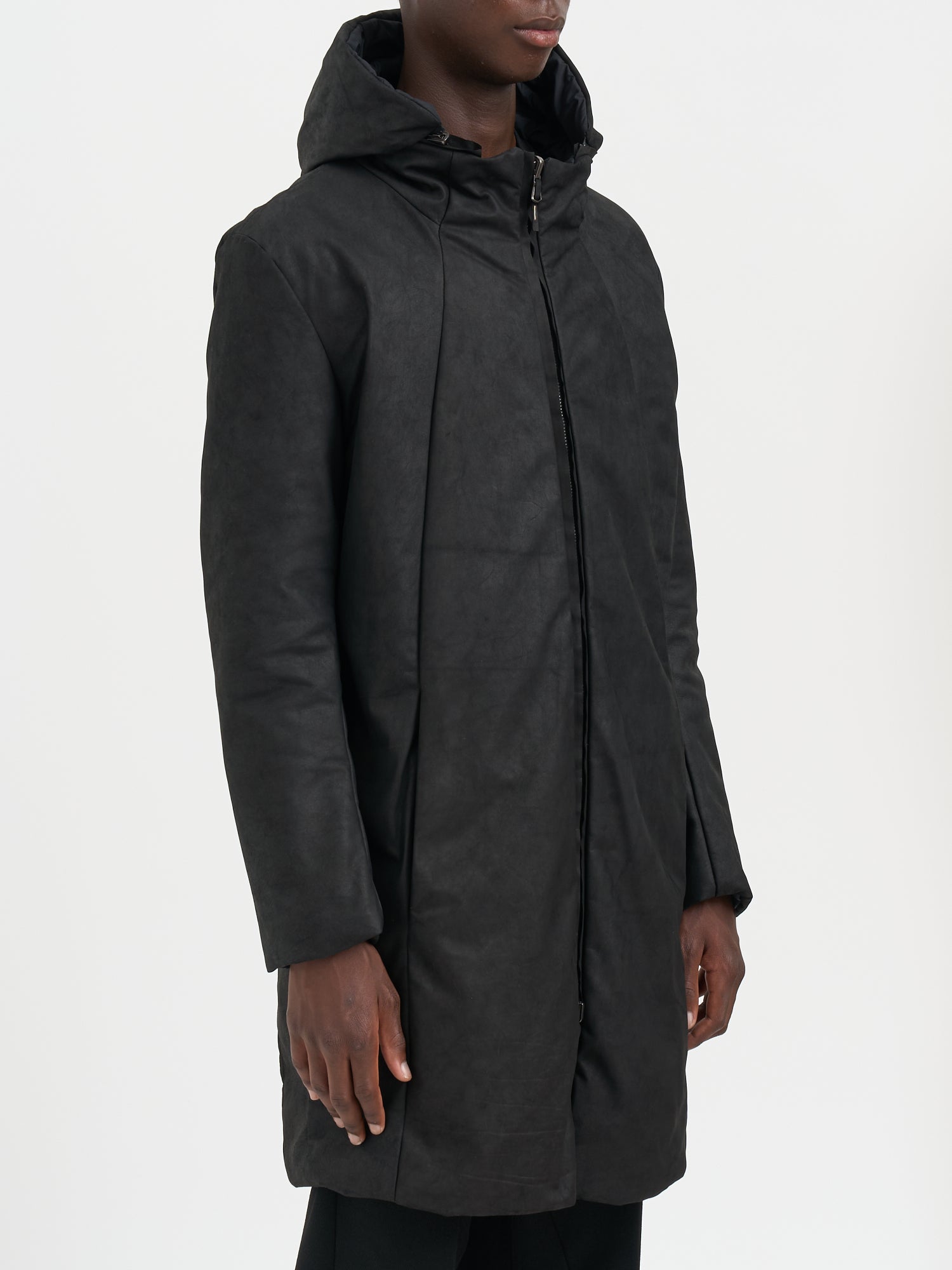 DANIELE BASTA Men's Long Leather Jacket with Removable Hood - Size 50