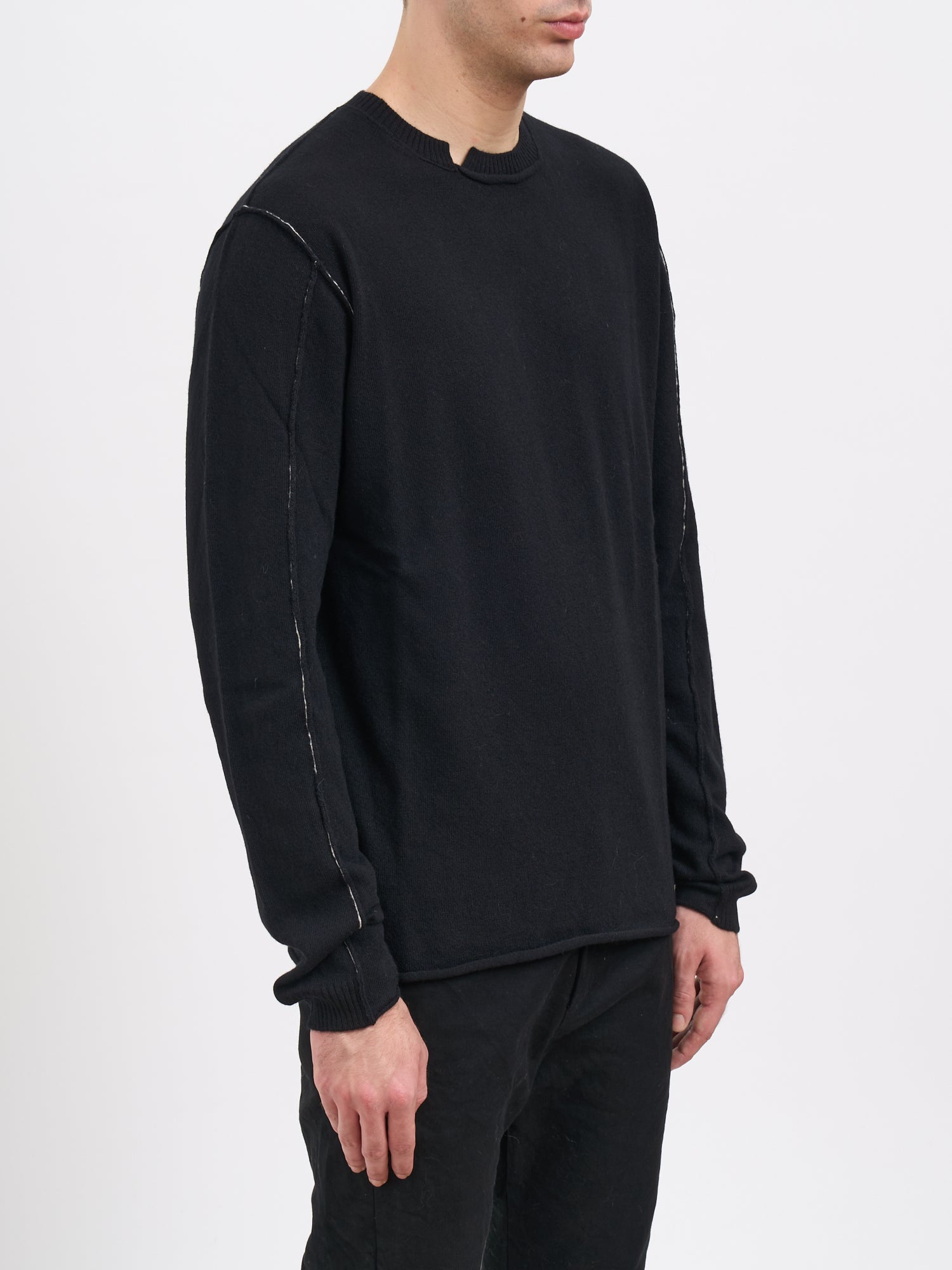 ISABEL BENENATO Crew Neck Sweater with Contrast Stitching - Size M