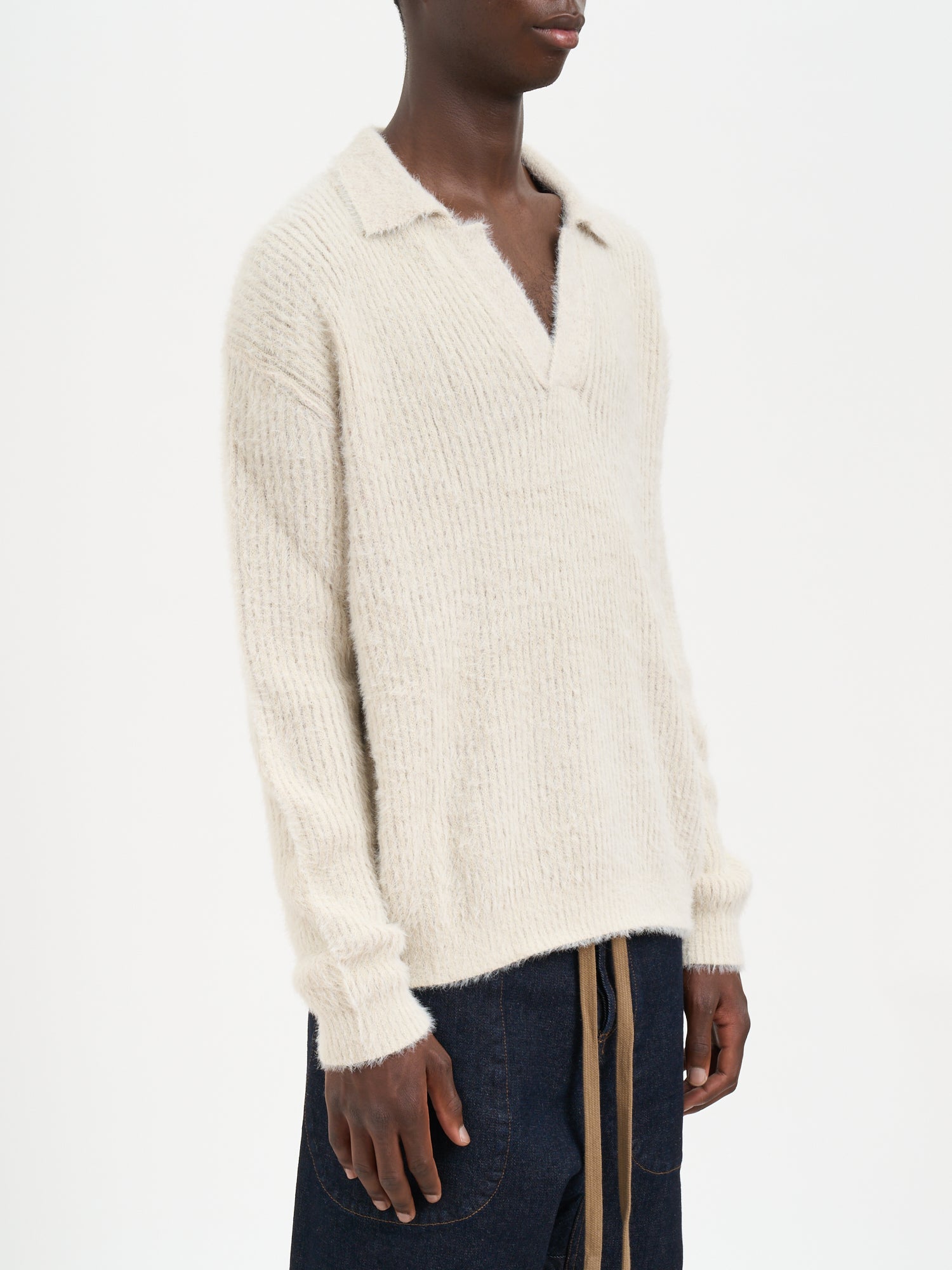 UMA WANG Men's Buttonless Polo Collar Sweater - Medium