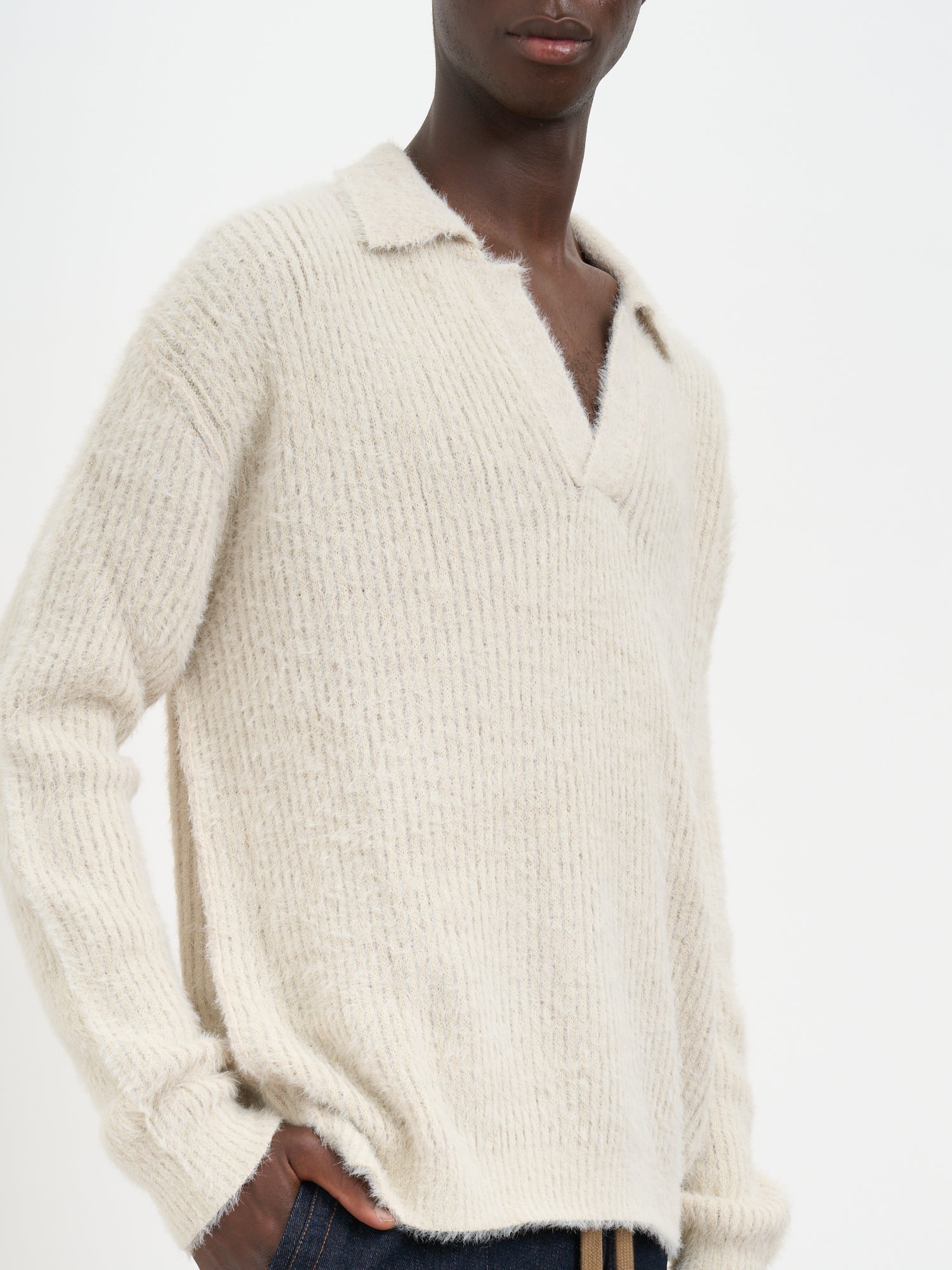 UMA WANG Men's Buttonless Polo Collar Sweater - Medium