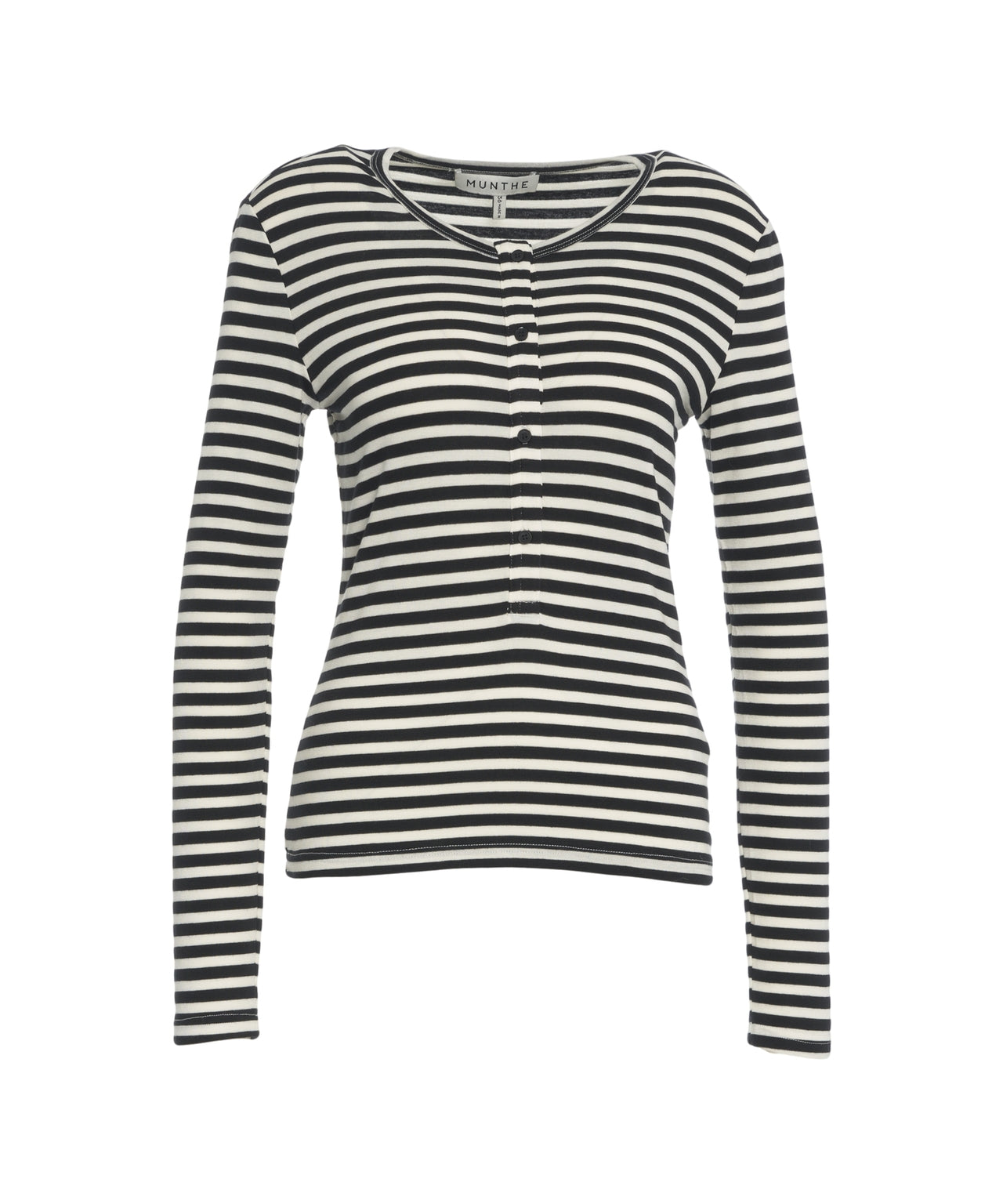 MUNTHE Striped Knit Top with Half-Button Placket