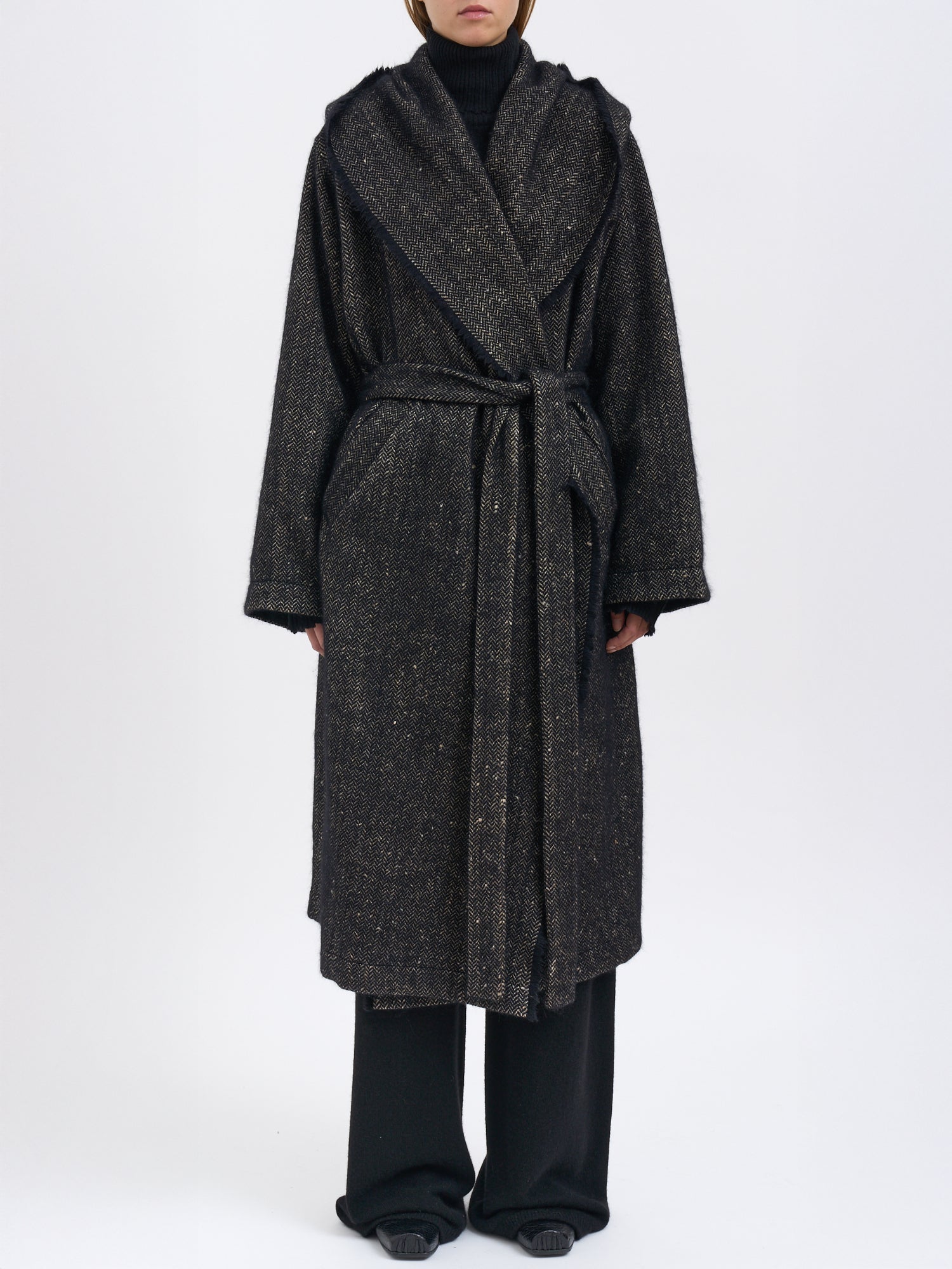 UMA WANG Silk and Angora Cardigan Jacket with Waist Belt - Size S