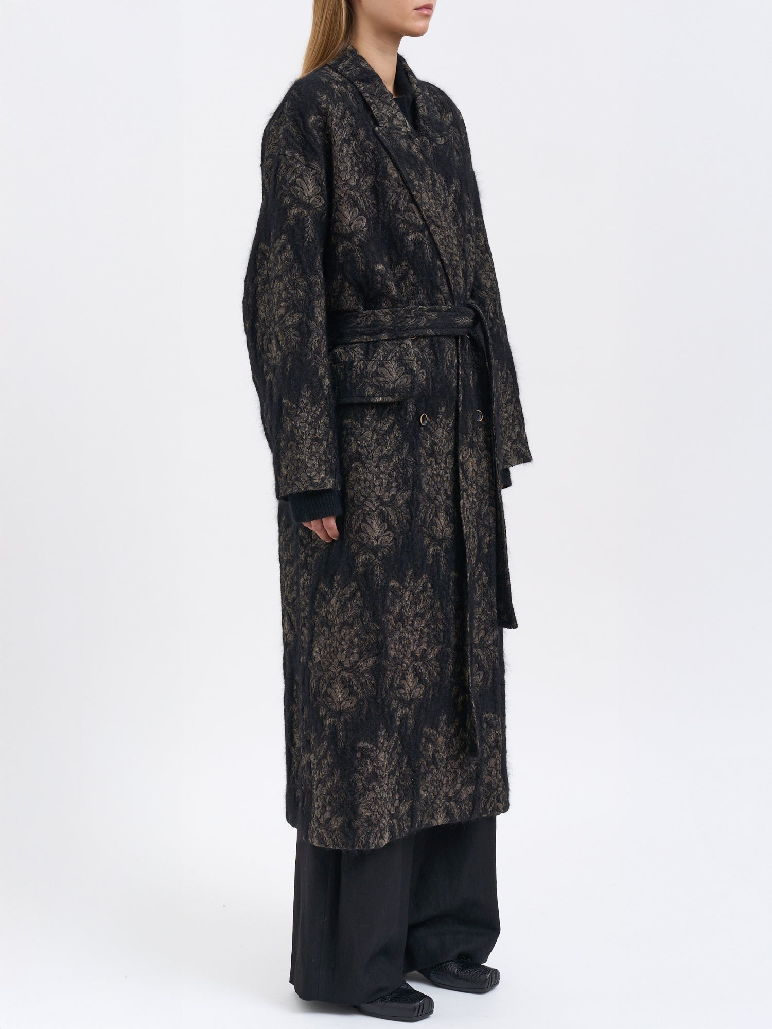 UMA WANG Silk and Angora Cicero Jacket with Waist Belt - Size S