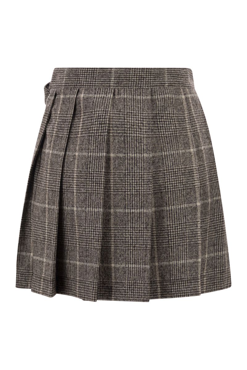 BRUNELLO CUCINELLI Wool Alpaca Prince of Wales Skirt with Brooch