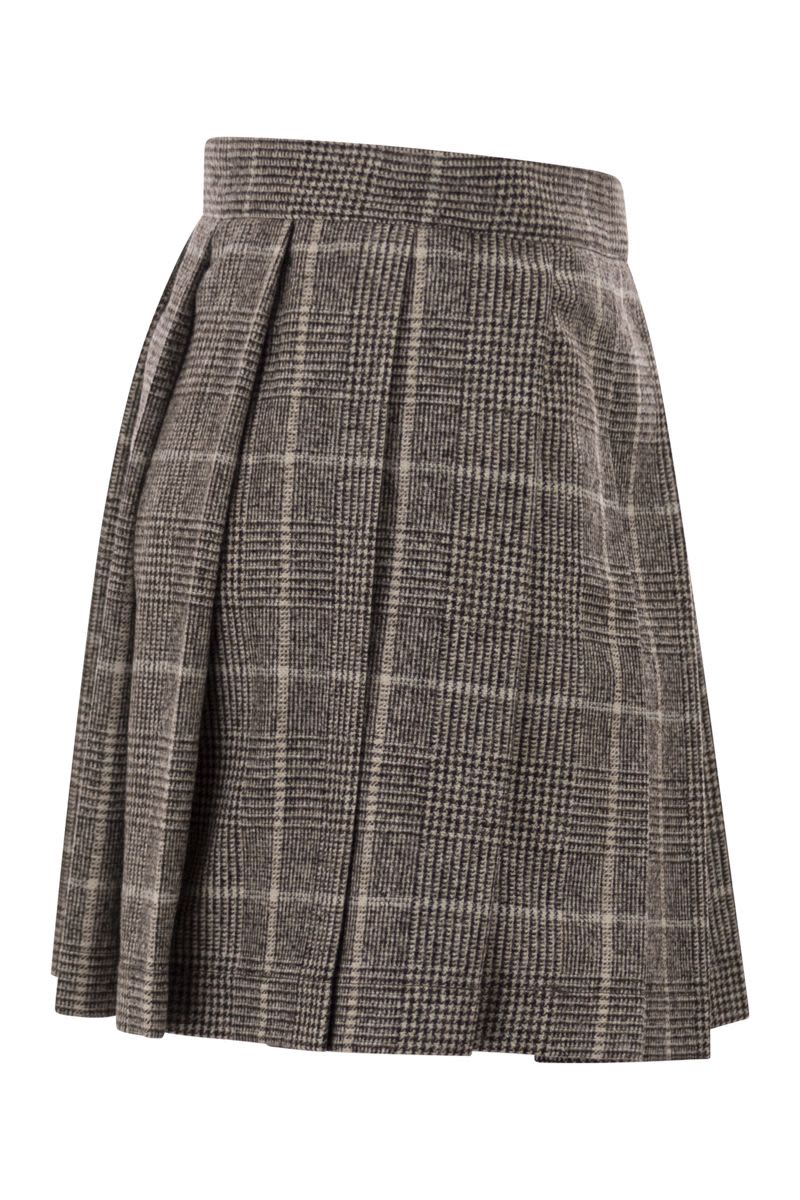 BRUNELLO CUCINELLI Wool Alpaca Prince of Wales Skirt with Brooch