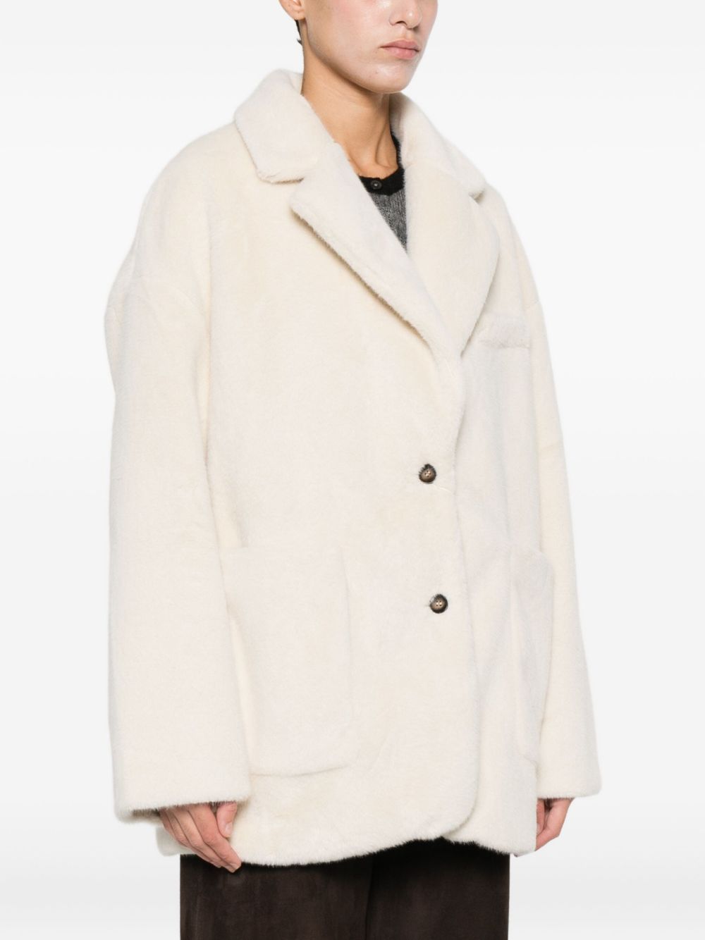 MOLLIOLLI Faux Fur Jacket with Notched Lapels and Flap Pockets