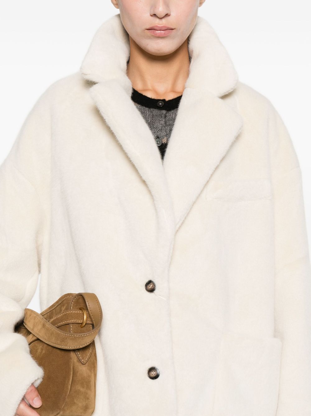 MOLLIOLLI Faux Fur Jacket with Notched Lapels and Flap Pockets