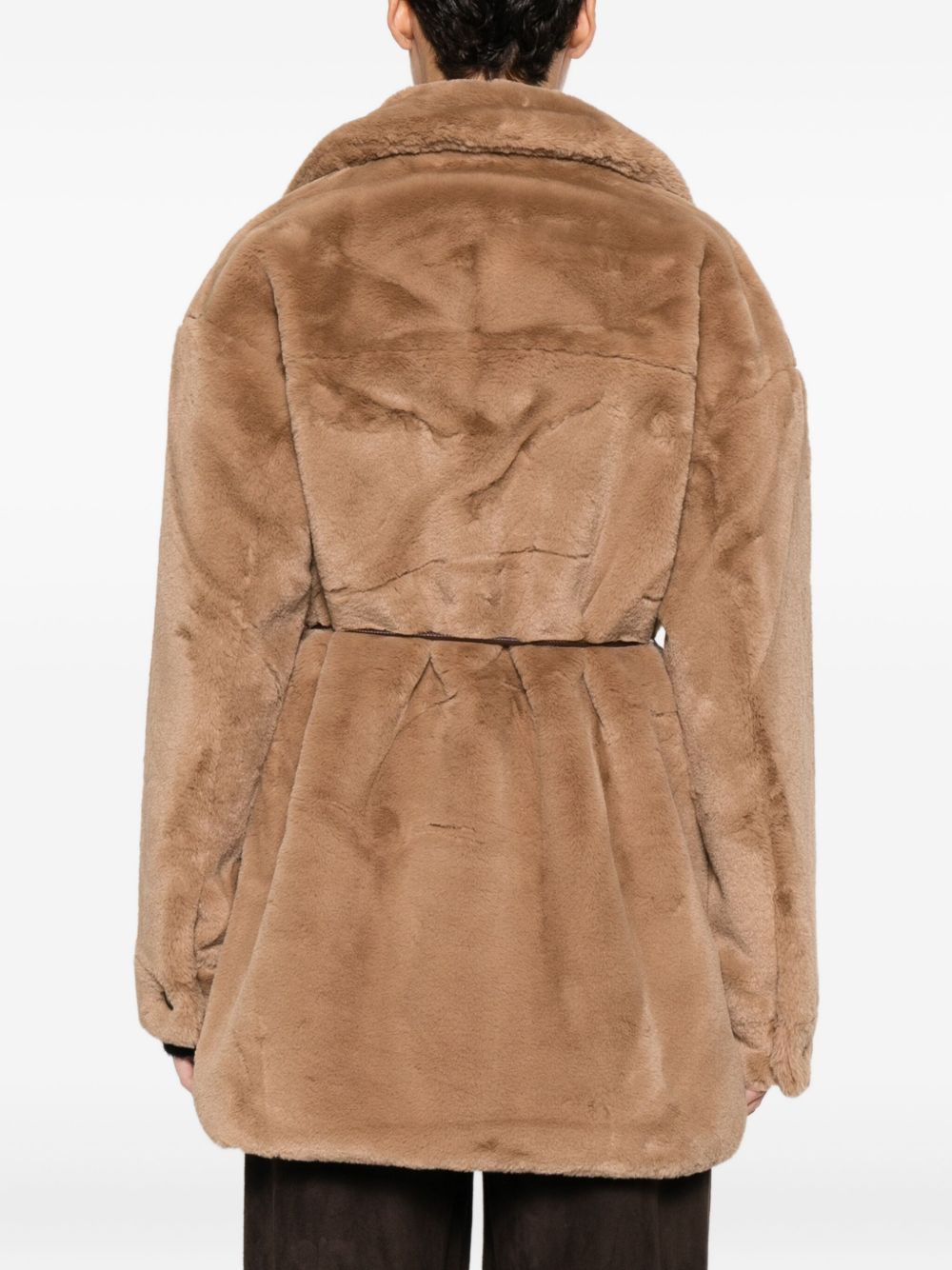 MOLLIOLLI Faux Fur Jacket with Belted Waist & Flap Pockets