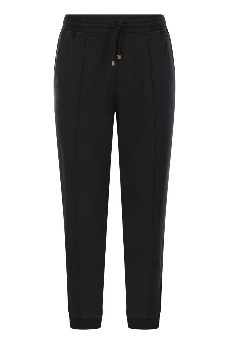 BRUNELLO CUCINELLI Techno Cotton Fleece Trousers with Zip Bottom