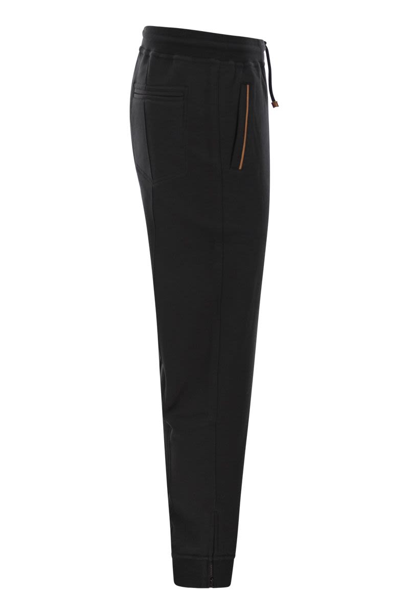 BRUNELLO CUCINELLI Techno Cotton Fleece Trousers with Zip Bottom