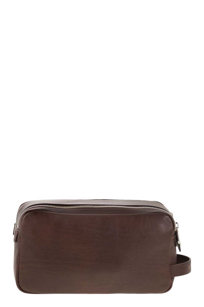 BRUNELLO CUCINELLI Mini Leather Beauty Case with Double Zip
