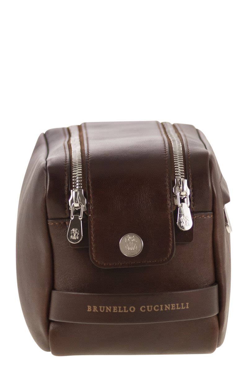 BRUNELLO CUCINELLI Mini Leather Beauty Case with Double Zip