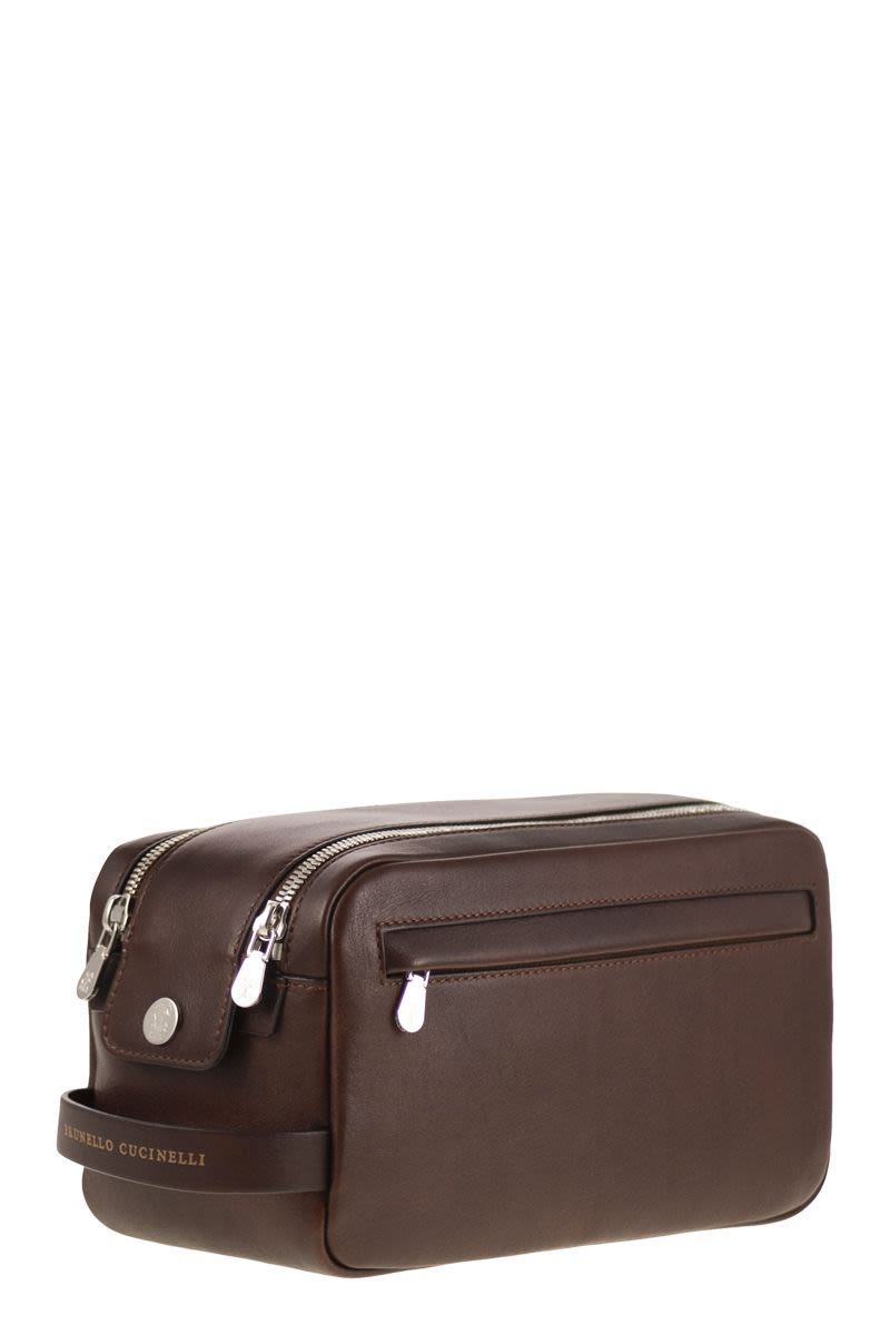 BRUNELLO CUCINELLI Mini Leather Beauty Case with Double Zip