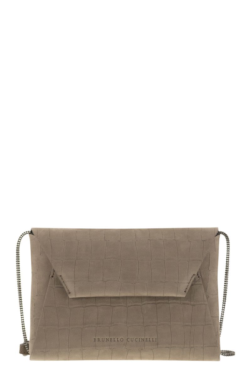 BRUNELLO CUCINELLI Mini Croc Print Nubuck Clutch Handbag with Jewelry Strap