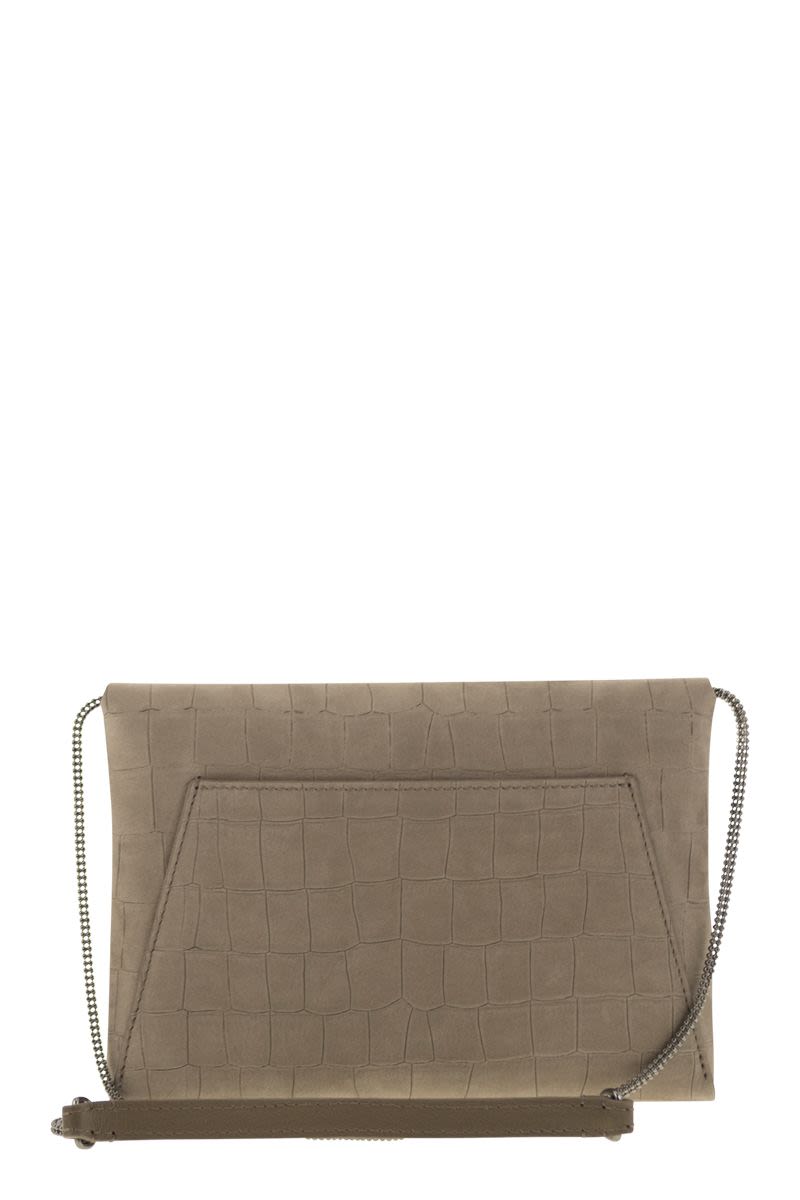 BRUNELLO CUCINELLI Mini Croc Print Nubuck Clutch Handbag with Jewelry Strap