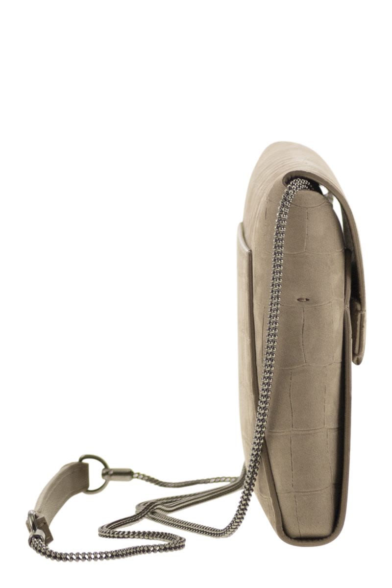 BRUNELLO CUCINELLI Mini Croc Print Nubuck Clutch Handbag with Jewelry Strap