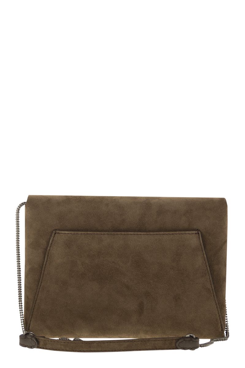 BRUNELLO CUCINELLI Mini Suede Clutch Handbag with Precious Chain