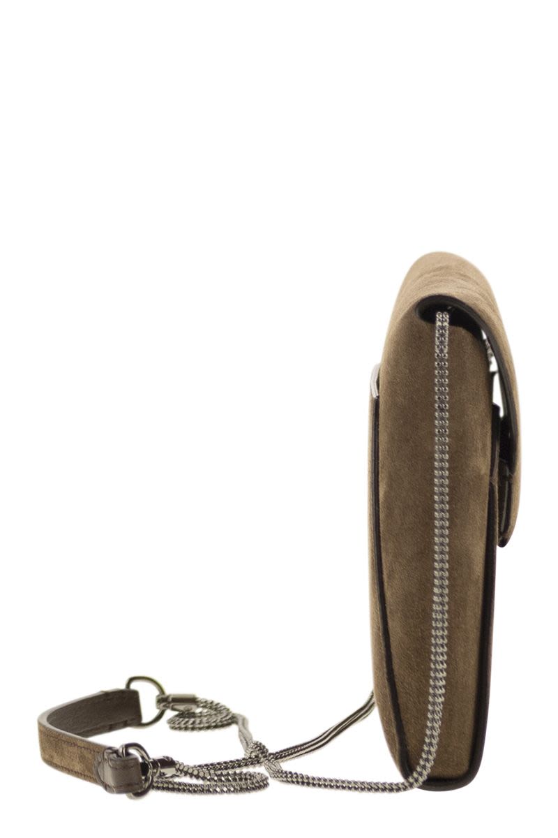 BRUNELLO CUCINELLI Mini Suede Clutch Handbag with Precious Chain