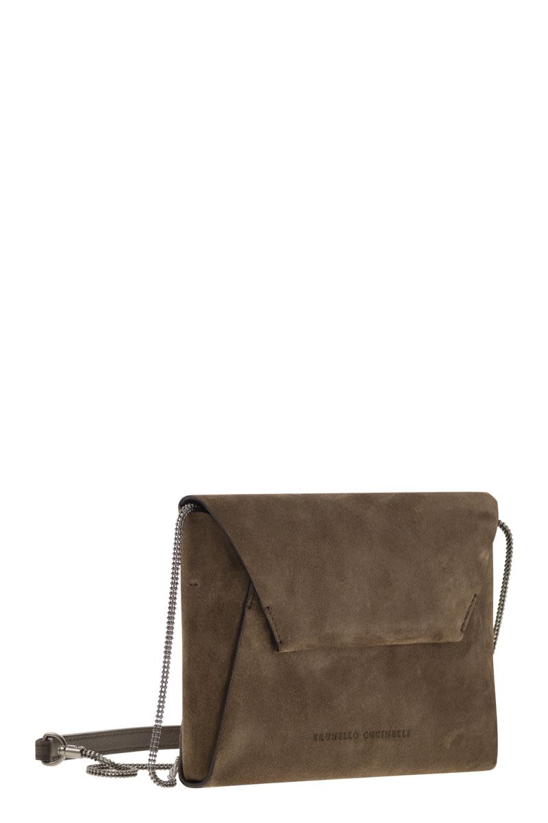 BRUNELLO CUCINELLI Mini Suede Clutch Handbag with Precious Chain
