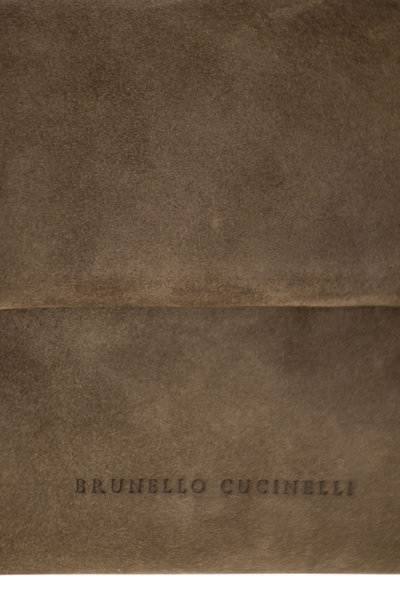 BRUNELLO CUCINELLI Mini Suede Clutch Handbag with Precious Chain
