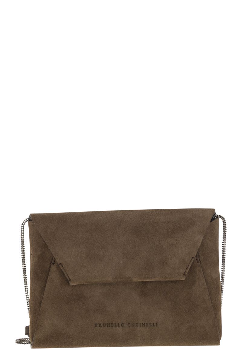 BRUNELLO CUCINELLI Mini Suede Clutch Handbag with Precious Chain