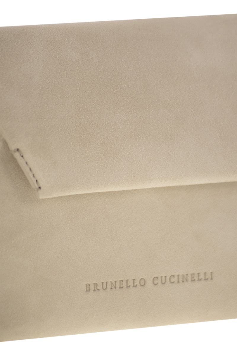 BRUNELLO CUCINELLI Mini Suede Clutch Handbag with Precious Chain