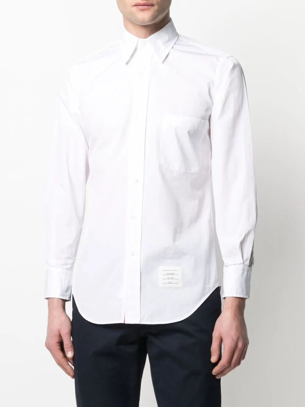 THOM BROWNE Classic Long Sleeve Button-Down Shirt with Contrast Placket