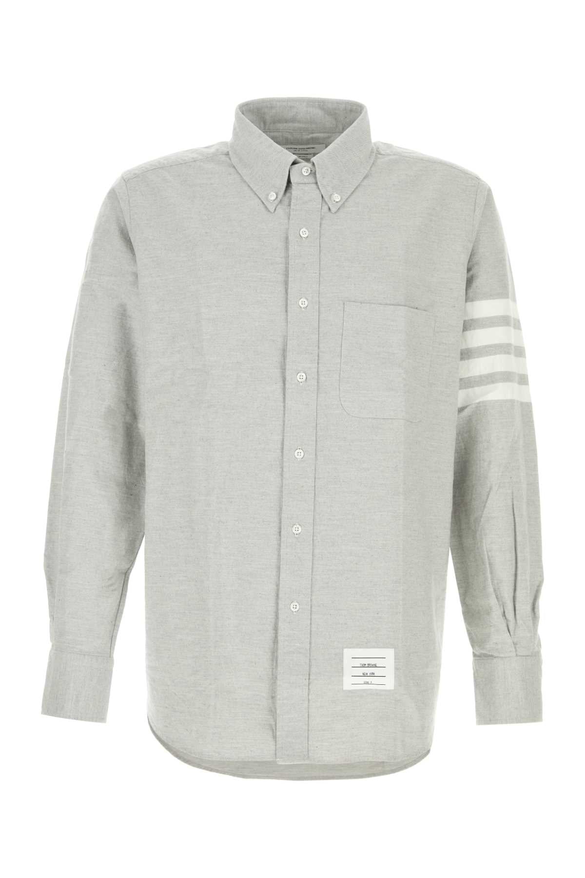 THOM BROWNE Light Flannel Shirt with Tonal 4 Bar - Straight Fit