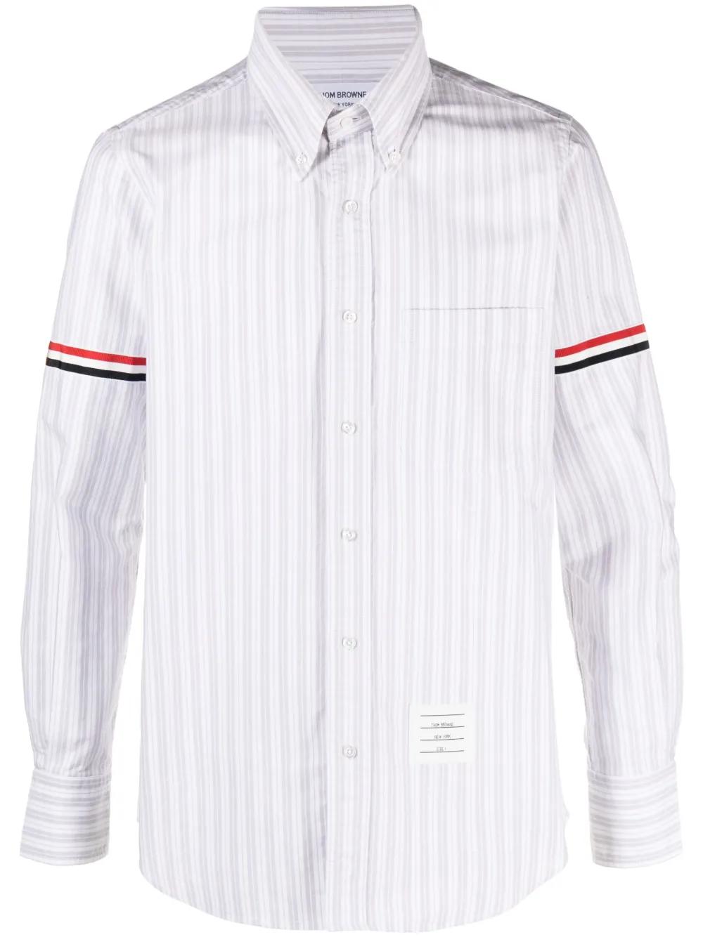 THOM BROWNE Striped Oxford Shirt with Grosgrain Band