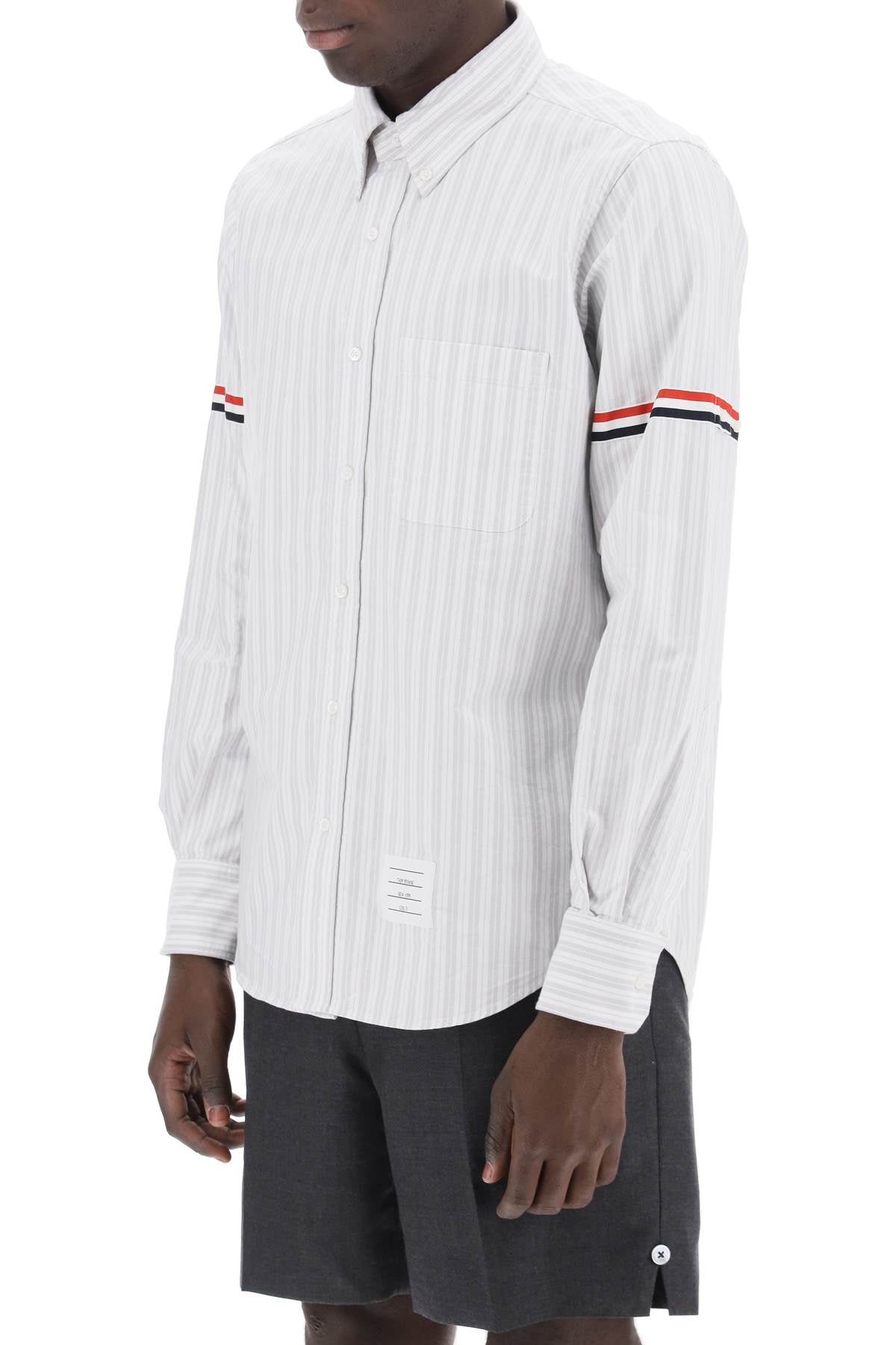 THOM BROWNE Striped Oxford Shirt with Grosgrain Band
