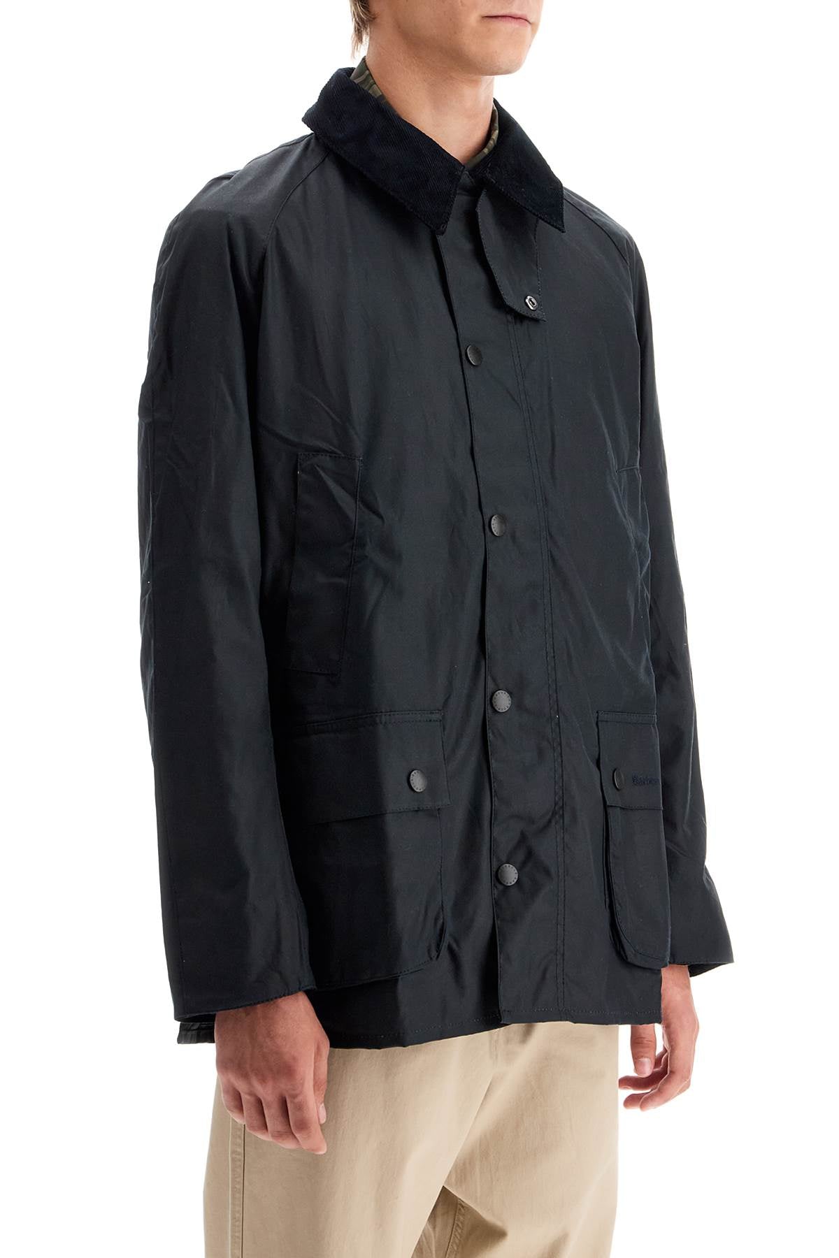 BARBOUR Waxed Cotton Jacket with Corduroy Collar for Men