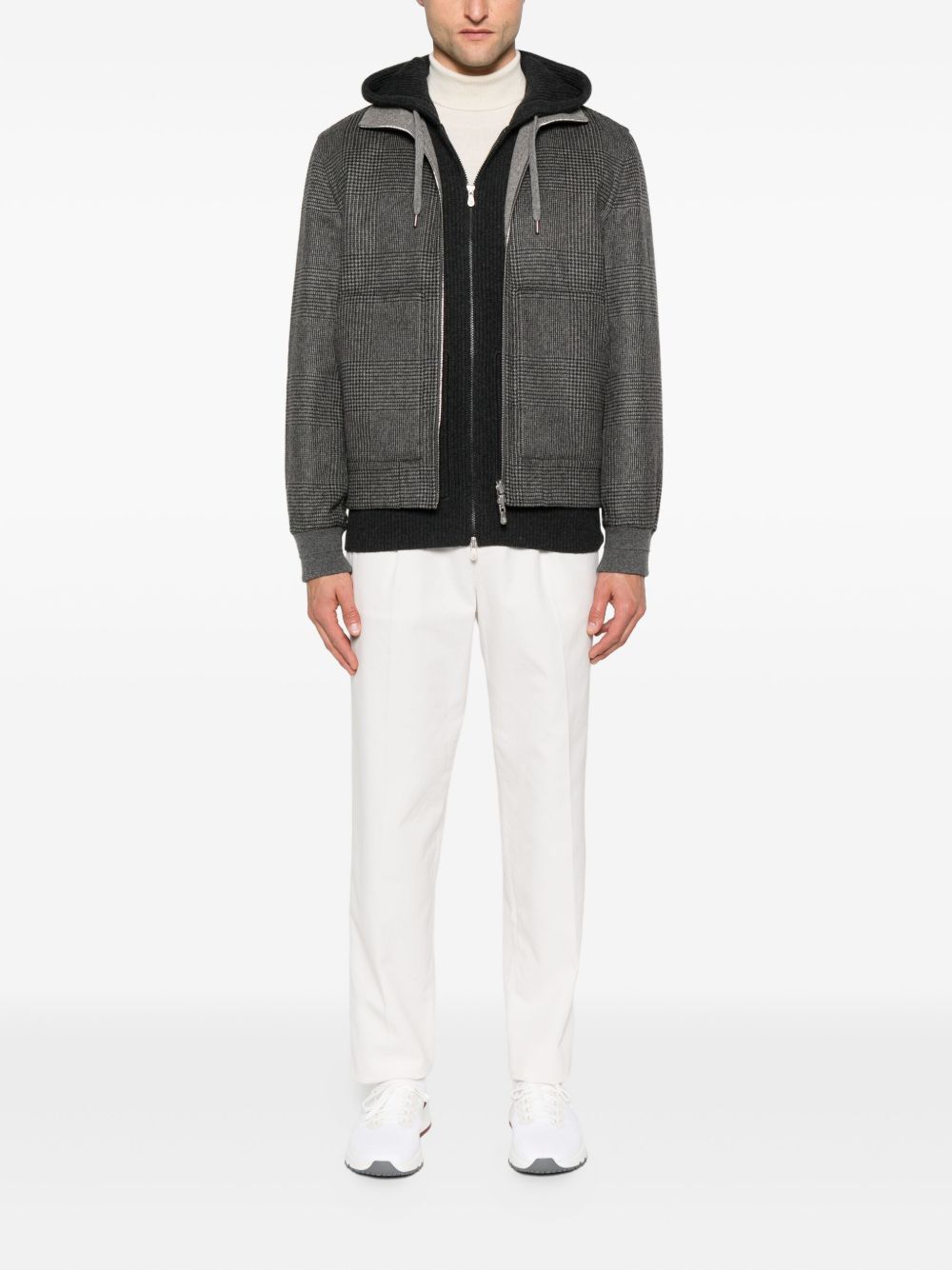 BRUNELLO CUCINELLI Cashmere Check Pattern Bomber Jacket for Men