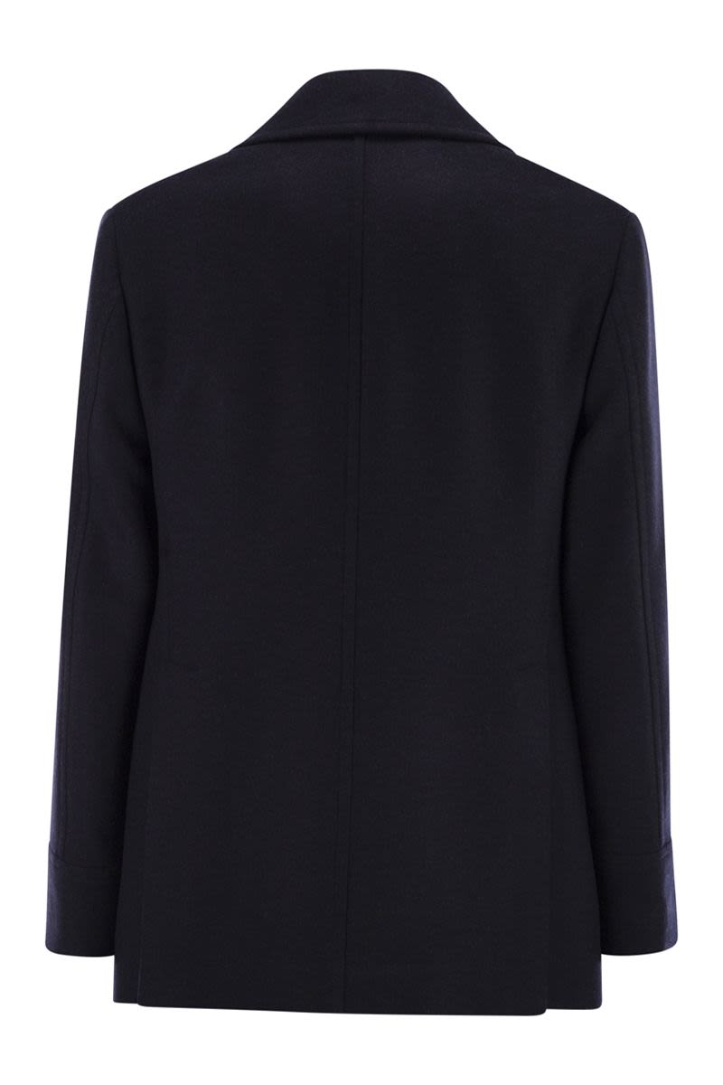 BRUNELLO CUCINELLI Double Wool Flannel Pea Jacket with Metal Buttons