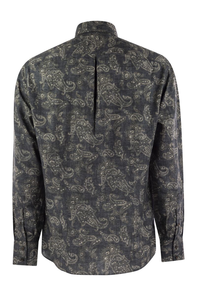 BRUNELLO CUCINELLI Slim Fit Cotton Paisley Canvas Shirt