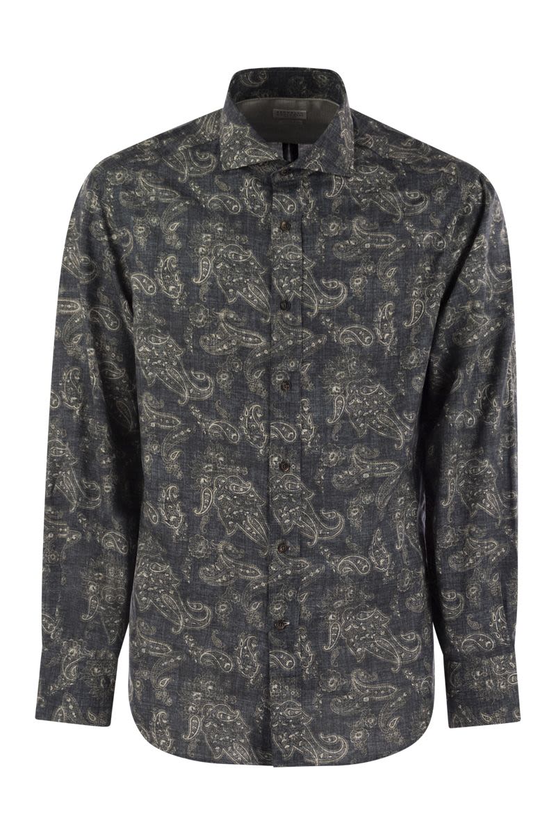 BRUNELLO CUCINELLI Slim Fit Cotton Paisley Canvas Shirt