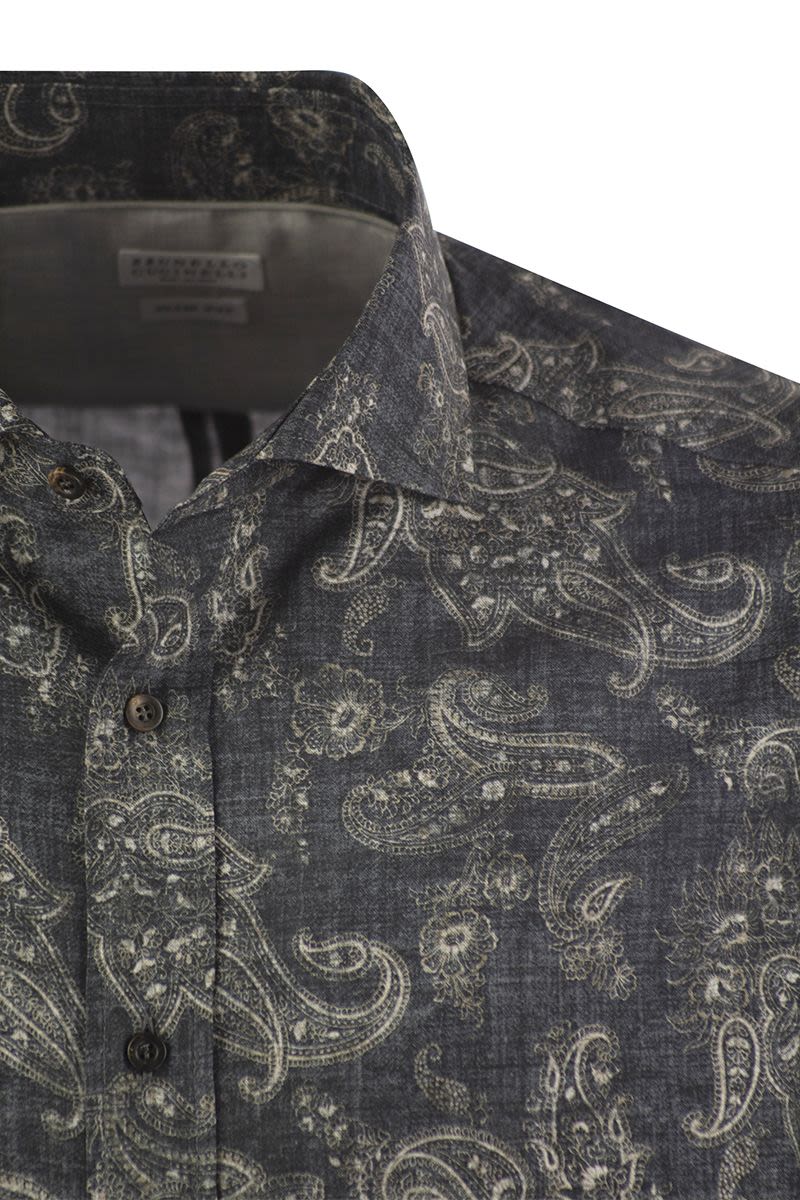BRUNELLO CUCINELLI Slim Fit Cotton Paisley Canvas Shirt