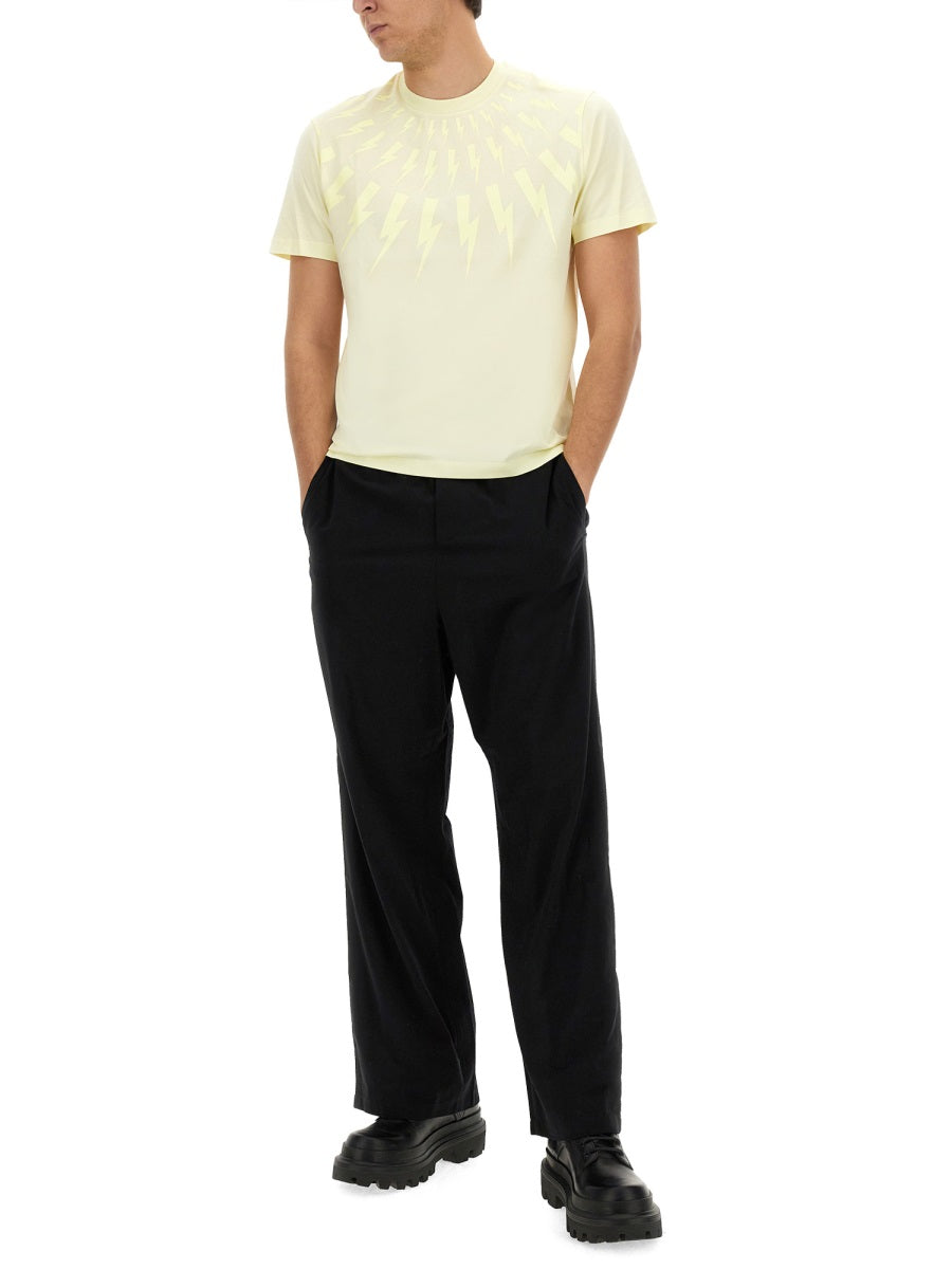 NEIL BARRETT Fair Isle Thunderbolt T-Shirt - Size L