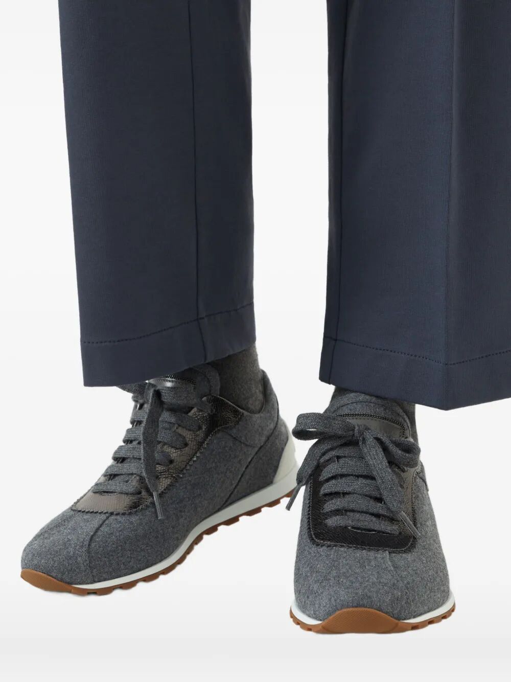 BRUNELLO CUCINELLI Wool and Leather Low-Top Sneakers for Women