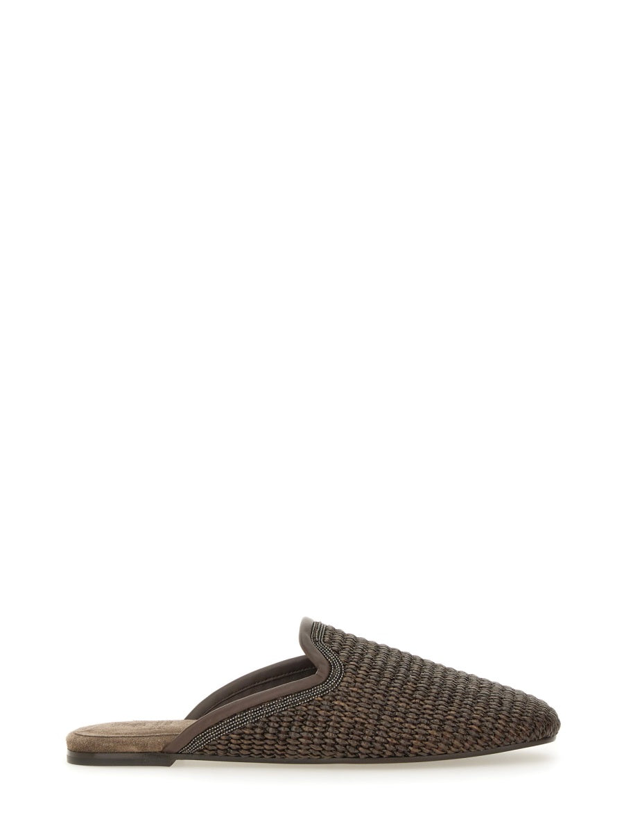 BRUNELLO CUCINELLI Techno Raffia Slipper with Precious Trim - 2 cm Heel