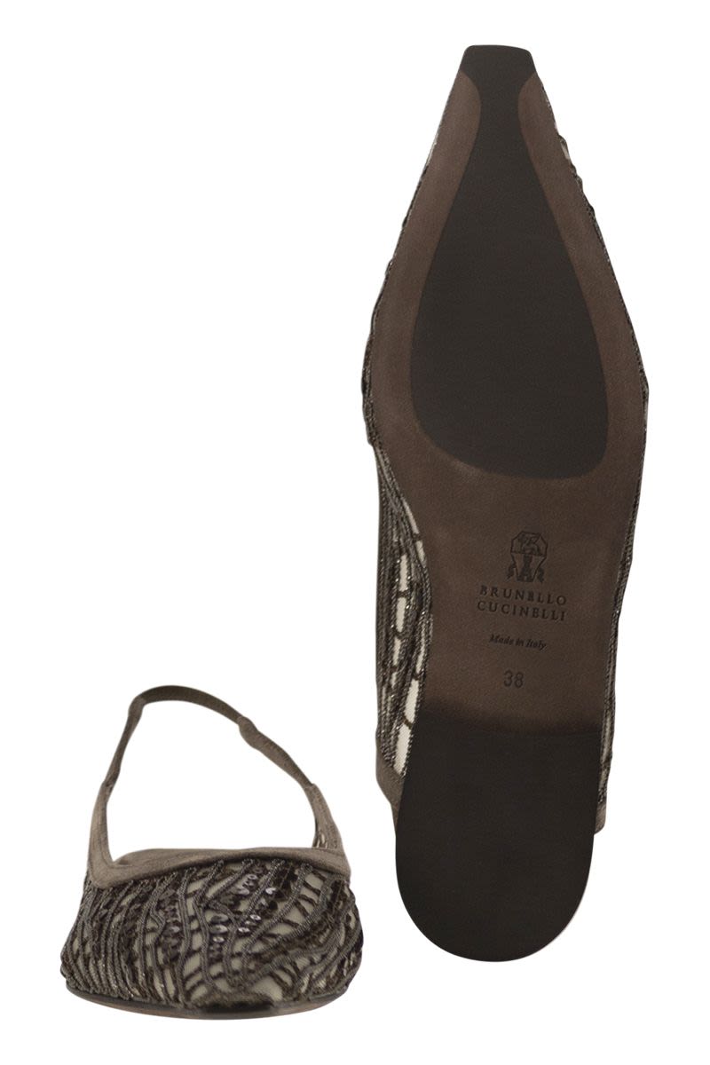 BRUNELLO CUCINELLI Sparkling Abstract Embroidered Suede Sandal with Comfortable Fit