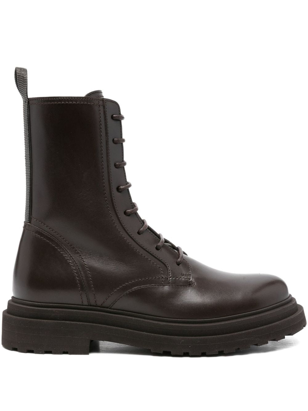 BRUNELLO CUCINELLI Women's Leather Biker Boots with Platform Sole